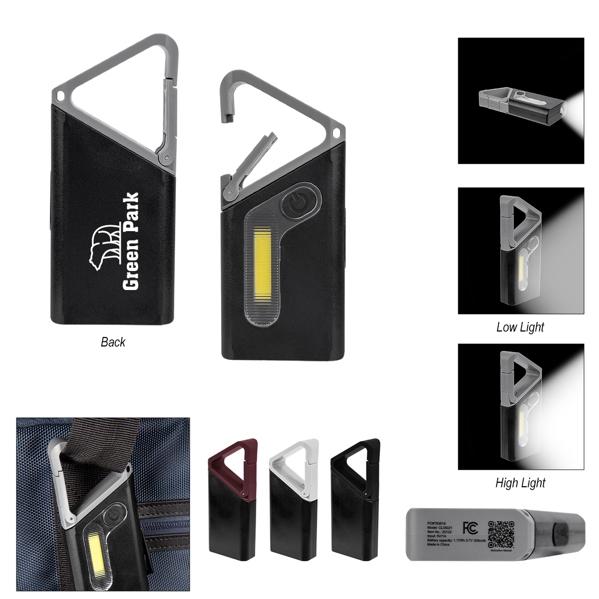 Picture of Clip 'n Grow Rechargeable Carabiner Cob Flashlight