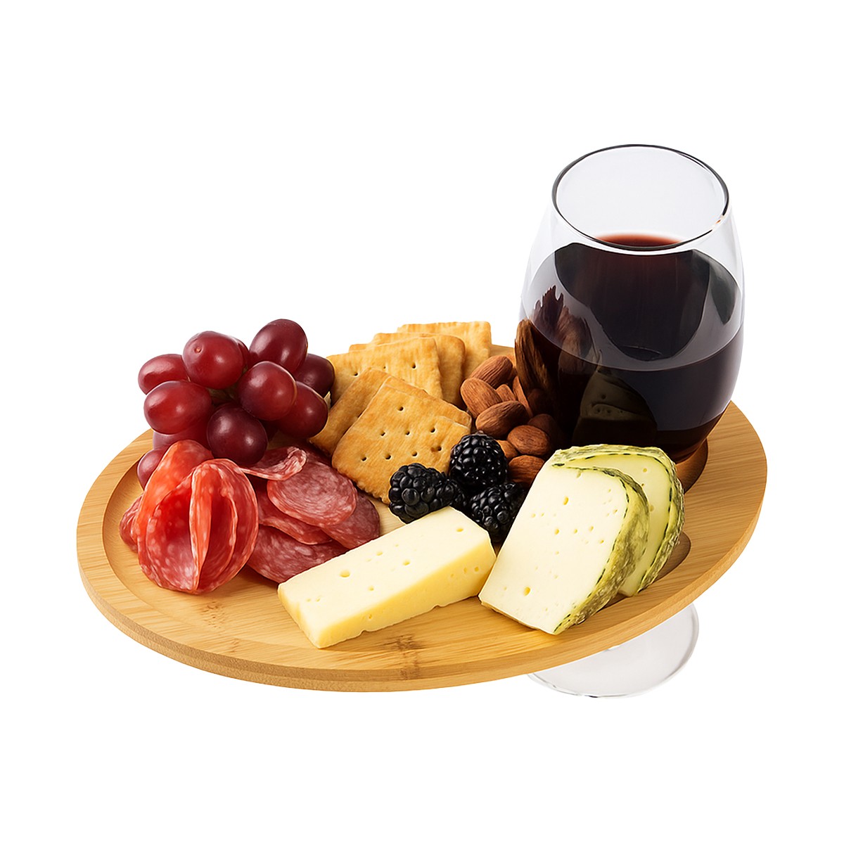 Picture of Wine & Dine Recessed Bamboo Tray With Wine Glass Holder