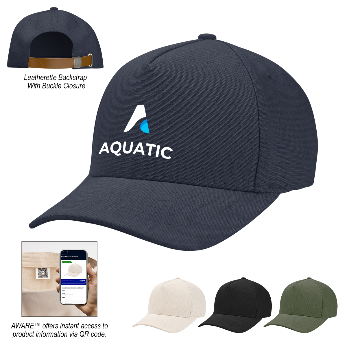 Picture of Aware™ Recycled Cotton Cap With Leatherette Backstrap