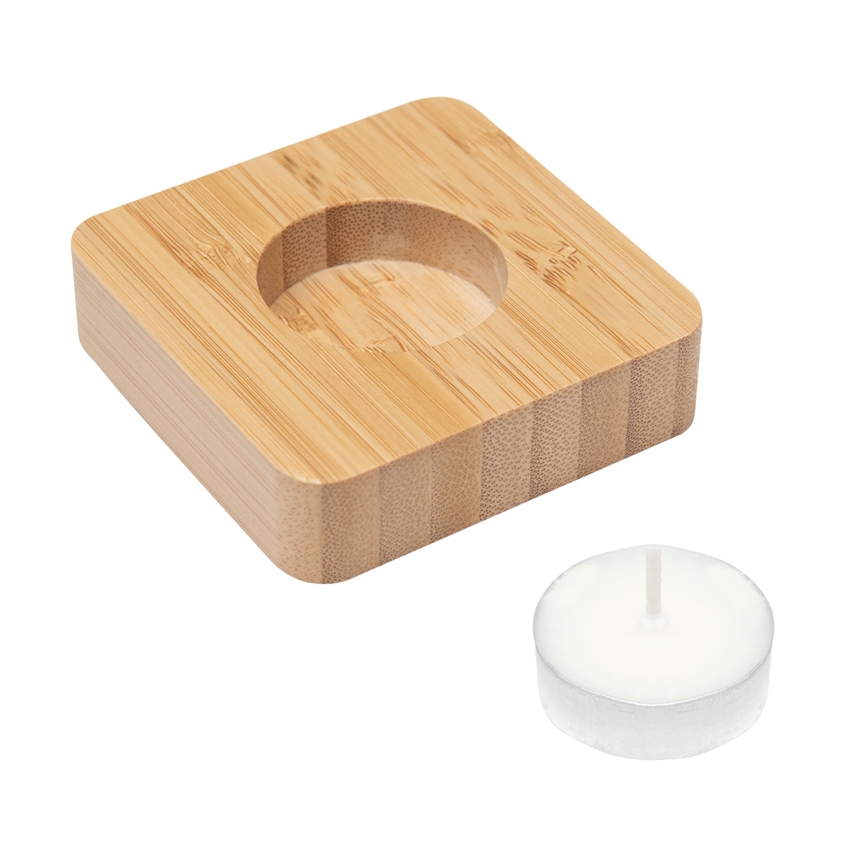 Picture of Bamboo Tea Light Candle Holder With Candle