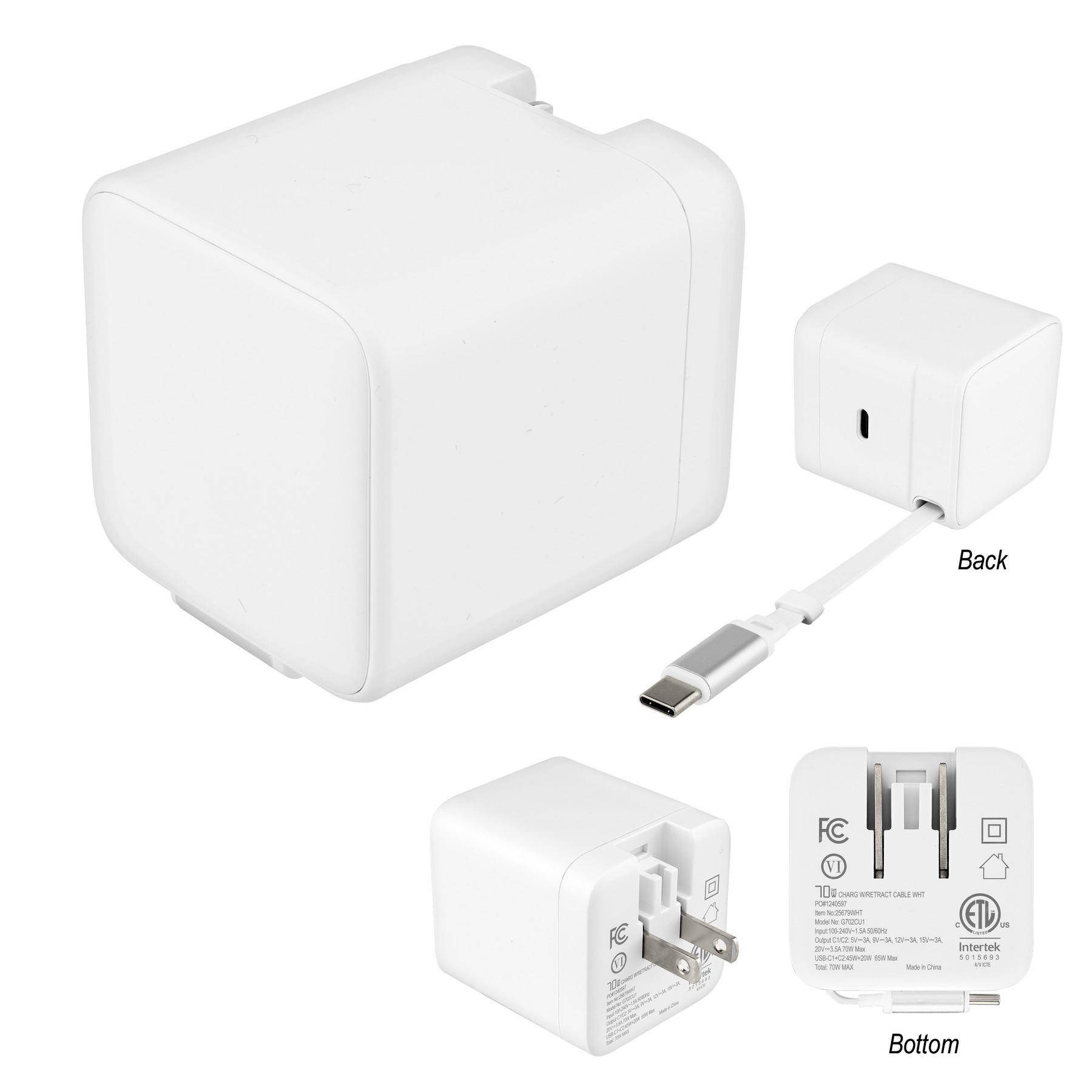 Picture of 70w Etl Listed Wall Charger With Retractable Cable