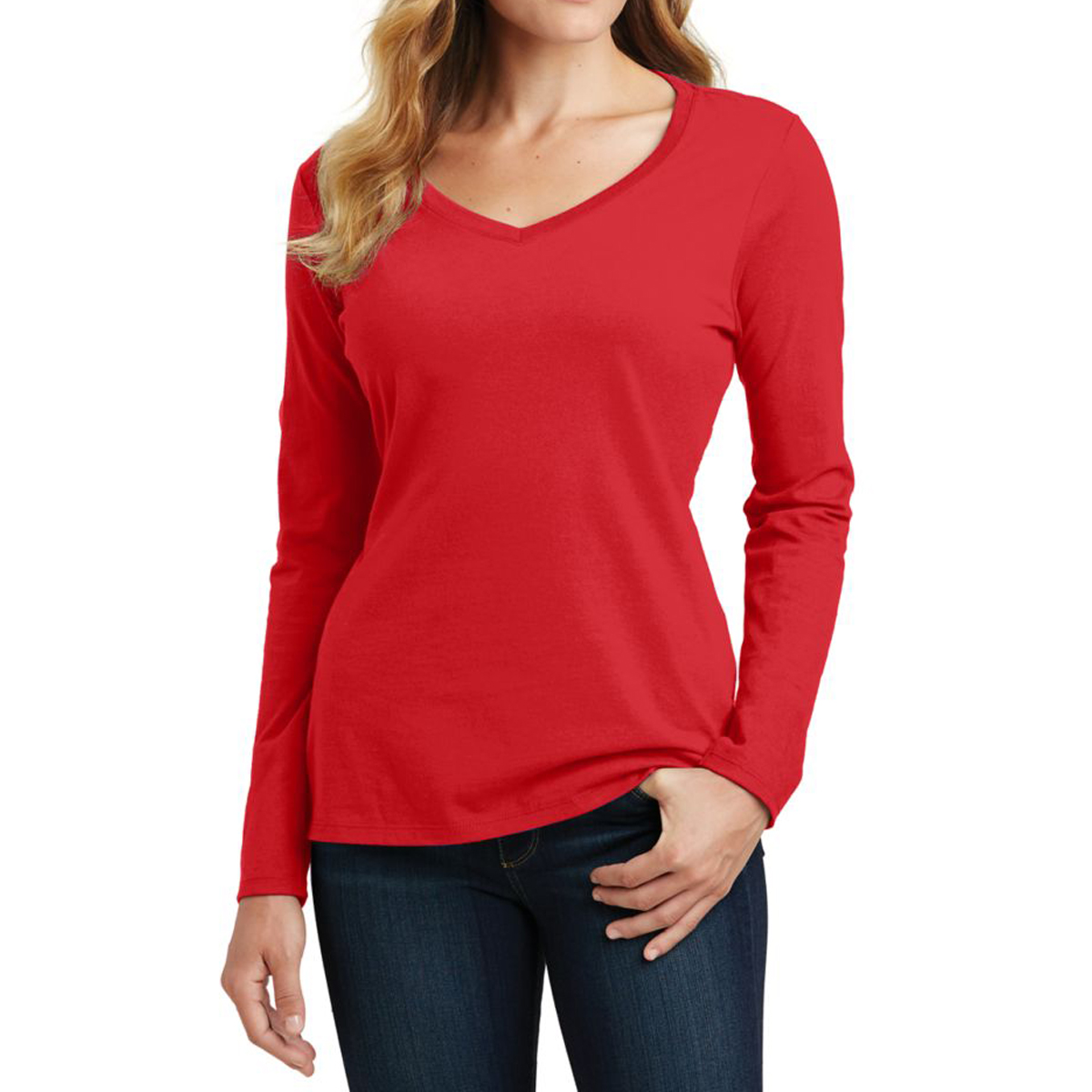 Picture of Port & Company® Ladies' Long Sleeve Fan Favorite V-neck Tee