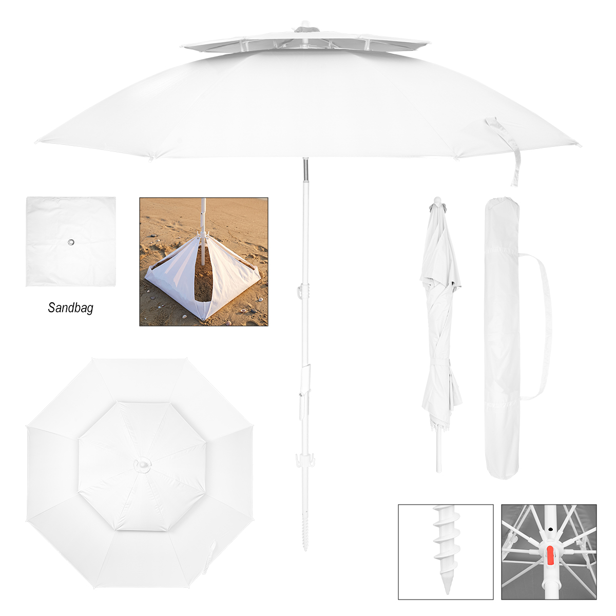 Picture of 69" Arc Large Vented Beach Umbrella With 100% Rpet Canopy