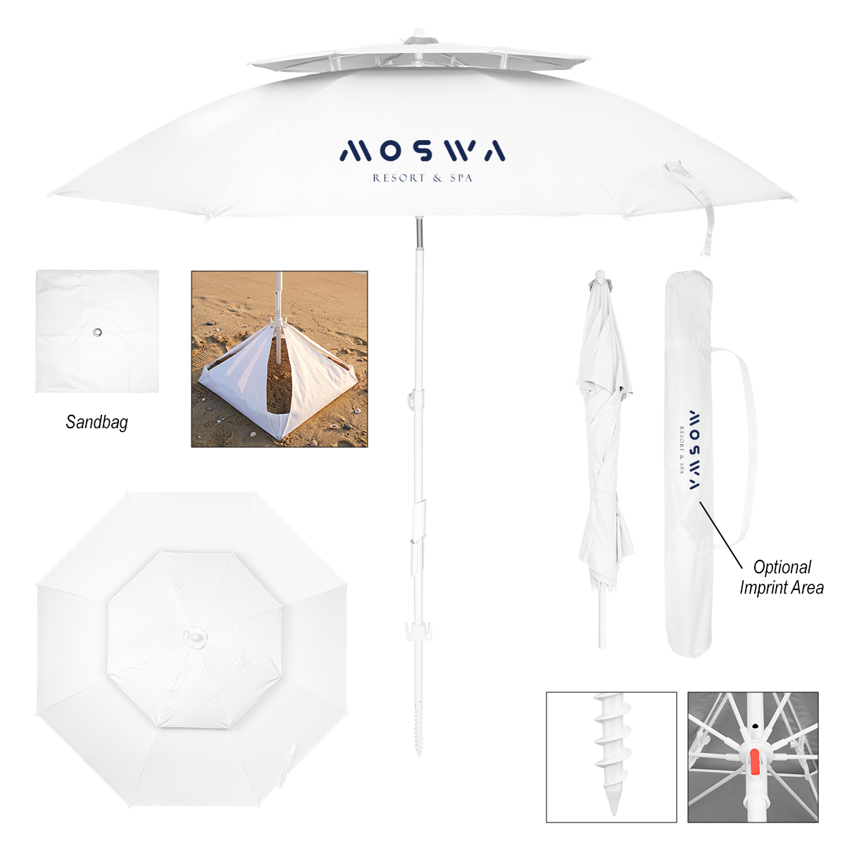 Picture of 69" Arc Large Vented Beach Umbrella With 100% Rpet Canopy