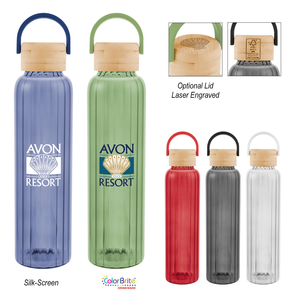 Picture of 20 Oz. Ribbed Borosilicate Glass Bottle With Bamboo Lid