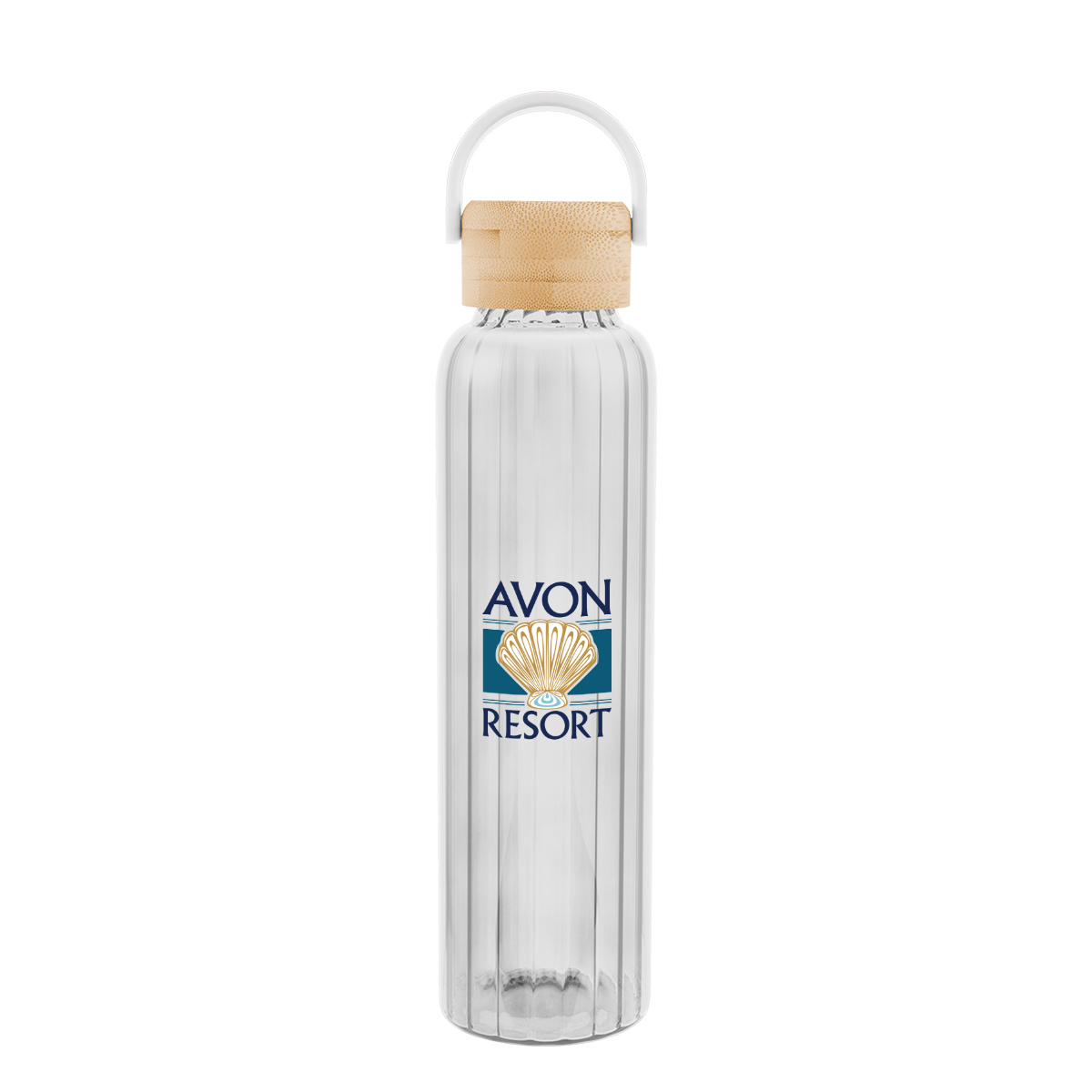 Picture of 20 Oz. Ribbed Borosilicate Glass Bottle With Bamboo Lid