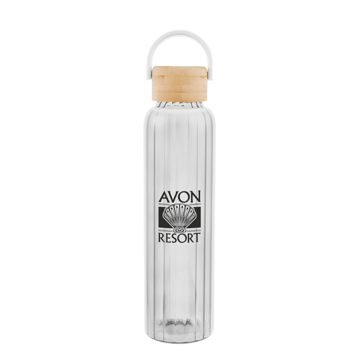 Picture of 20 Oz. Ribbed Borosilicate Glass Bottle With Bamboo Lid