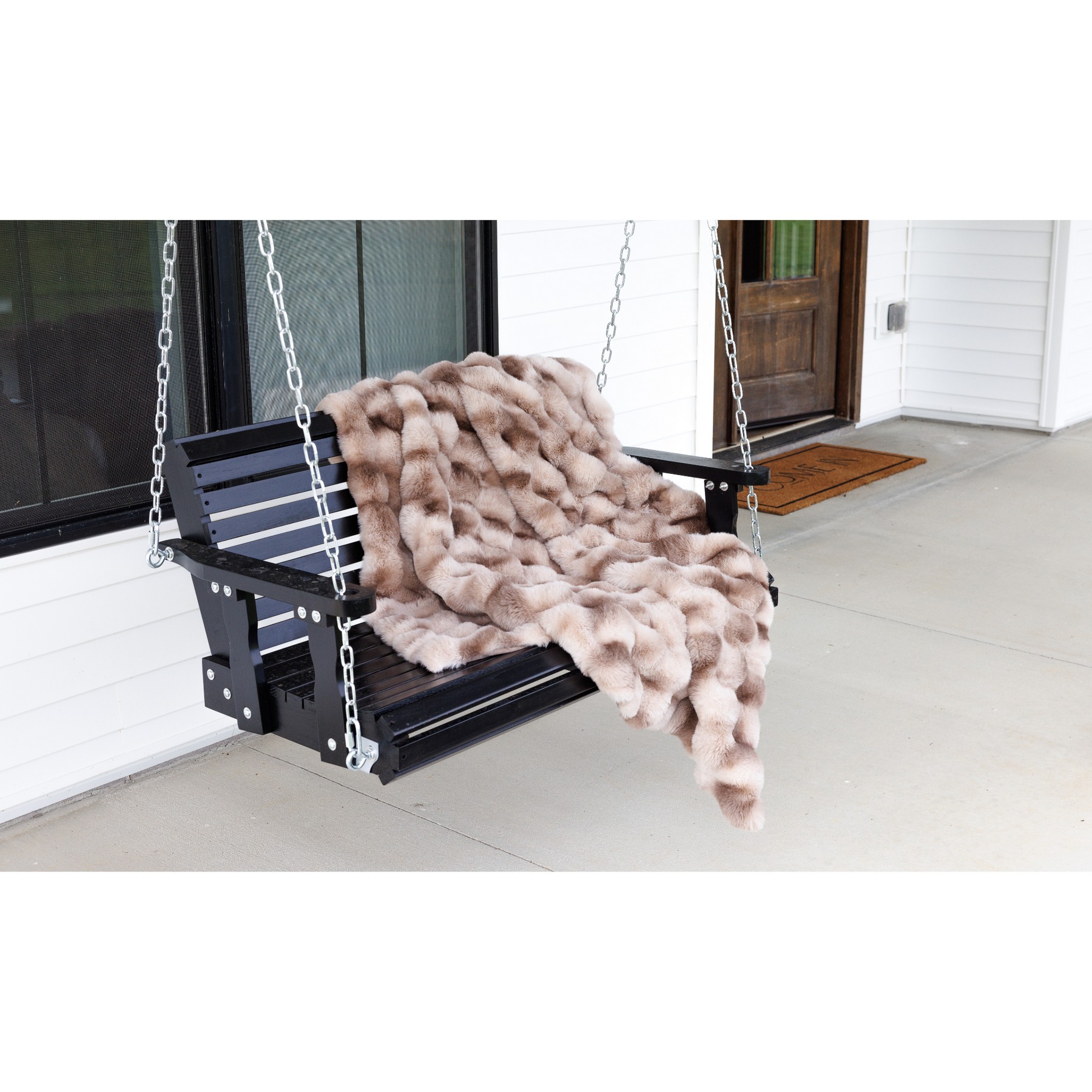 Picture of Ruched Faux Fur Recycled Polyester Blanket - Mocha Frost