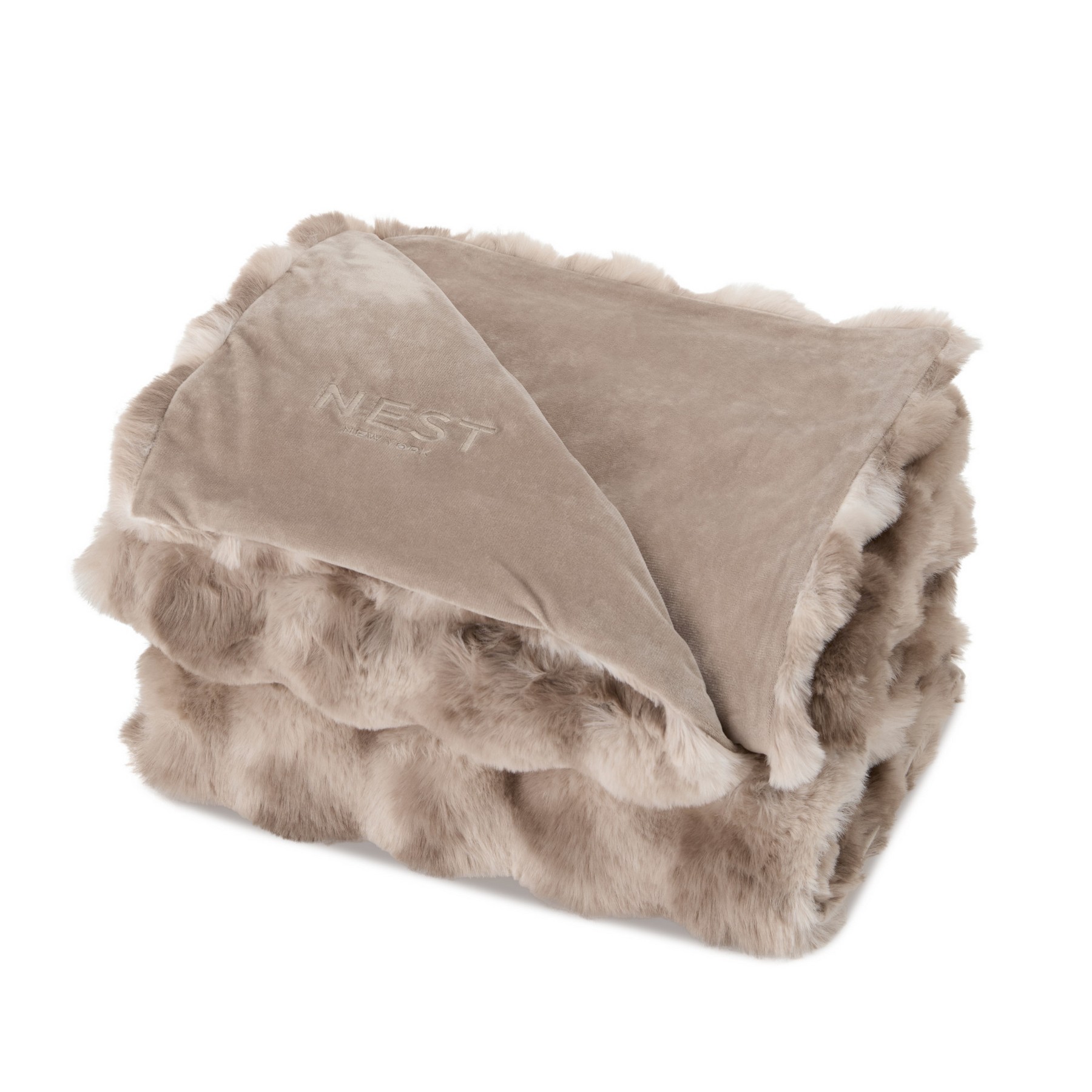Picture of Ruched Faux Fur Recycled Polyester Blanket - Mocha Frost