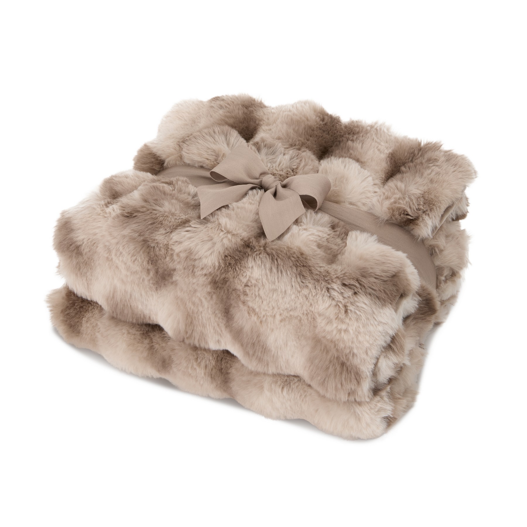 Picture of Ruched Faux Fur Recycled Polyester Blanket - Mocha Frost