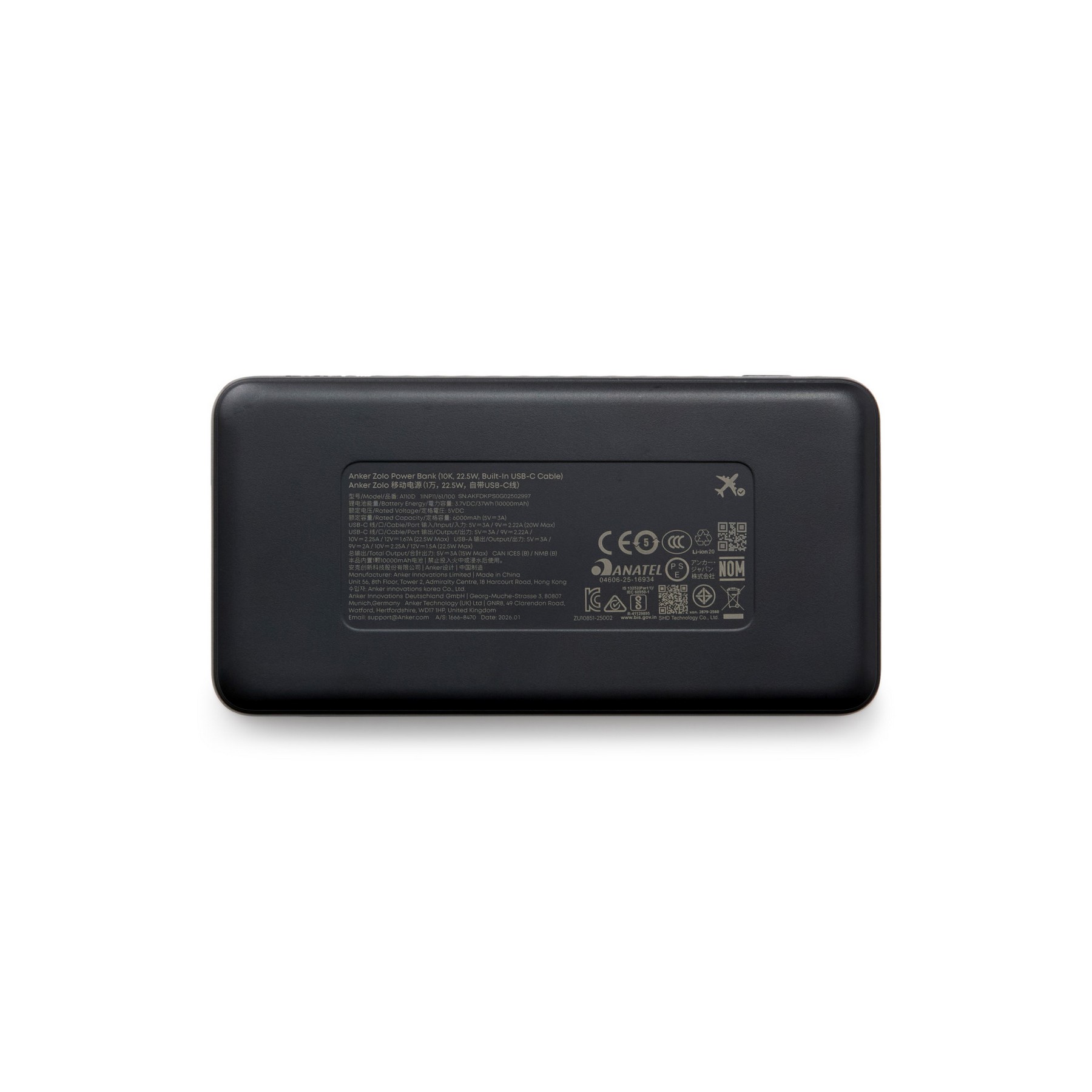 Picture of Anker Power Bank (10K, 22.5W, Built-In USB-C Cable) - Black