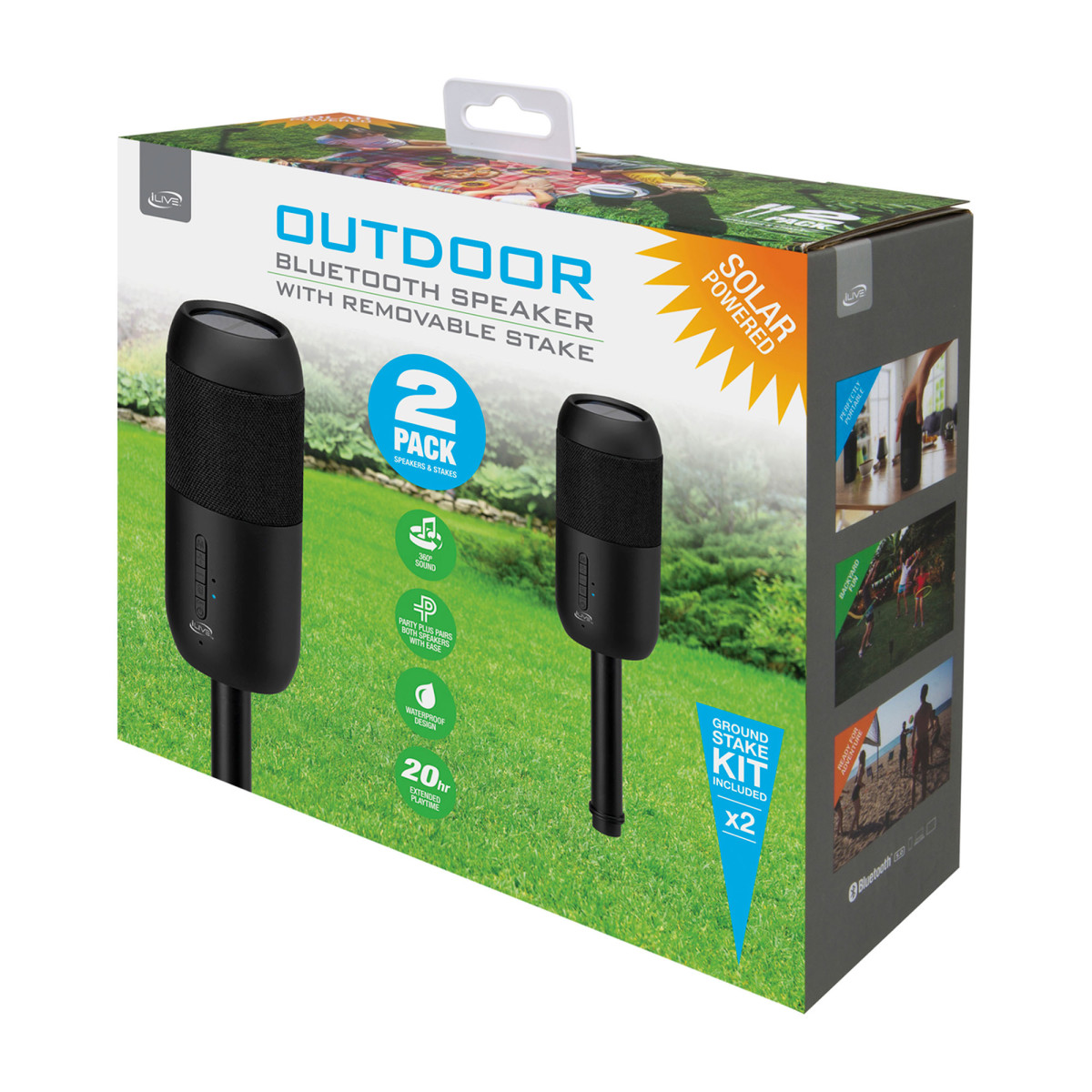 Picture of iLive Indoor and Outdoor Bluetooth Solar Speakers - Black