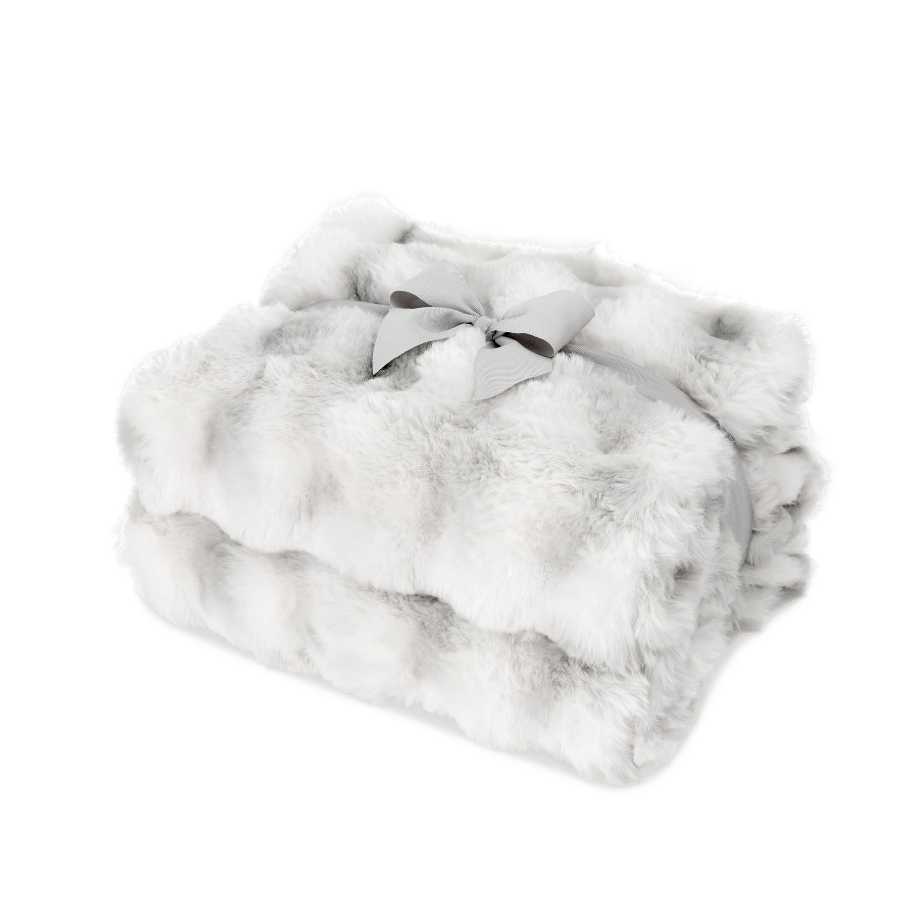 Picture of Ruched Faux Fur Recycled Polyester Blanket - Ivory Frost