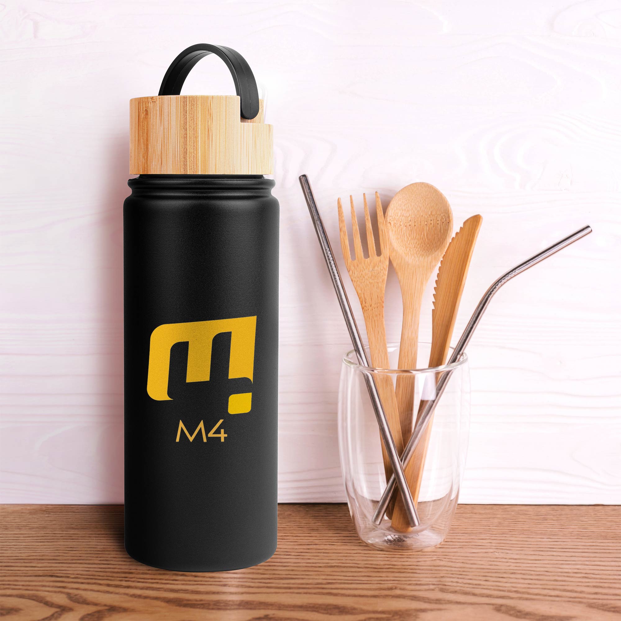 Picture of 20 Oz. Vacuum-Sealed Stainless Water Bottle w/Bamboo Lid