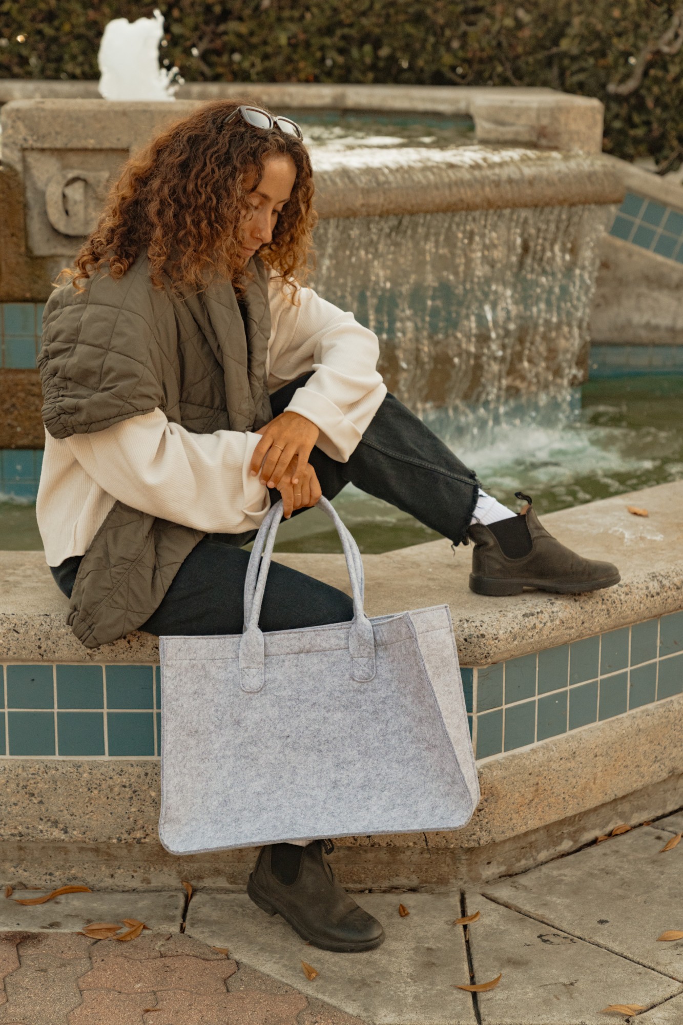 Picture of Out of the Woods Felt Shopper Tote - Light Grey