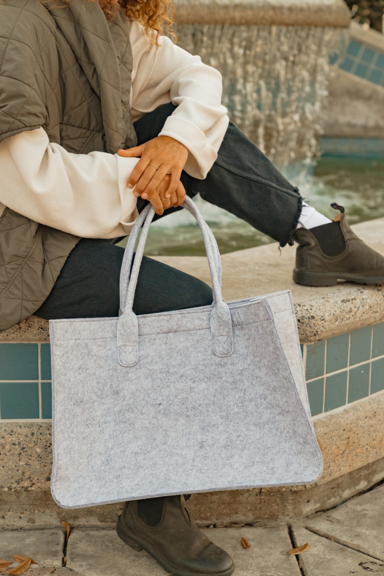 Picture of Out of the Woods Felt Shopper Tote - Light Grey