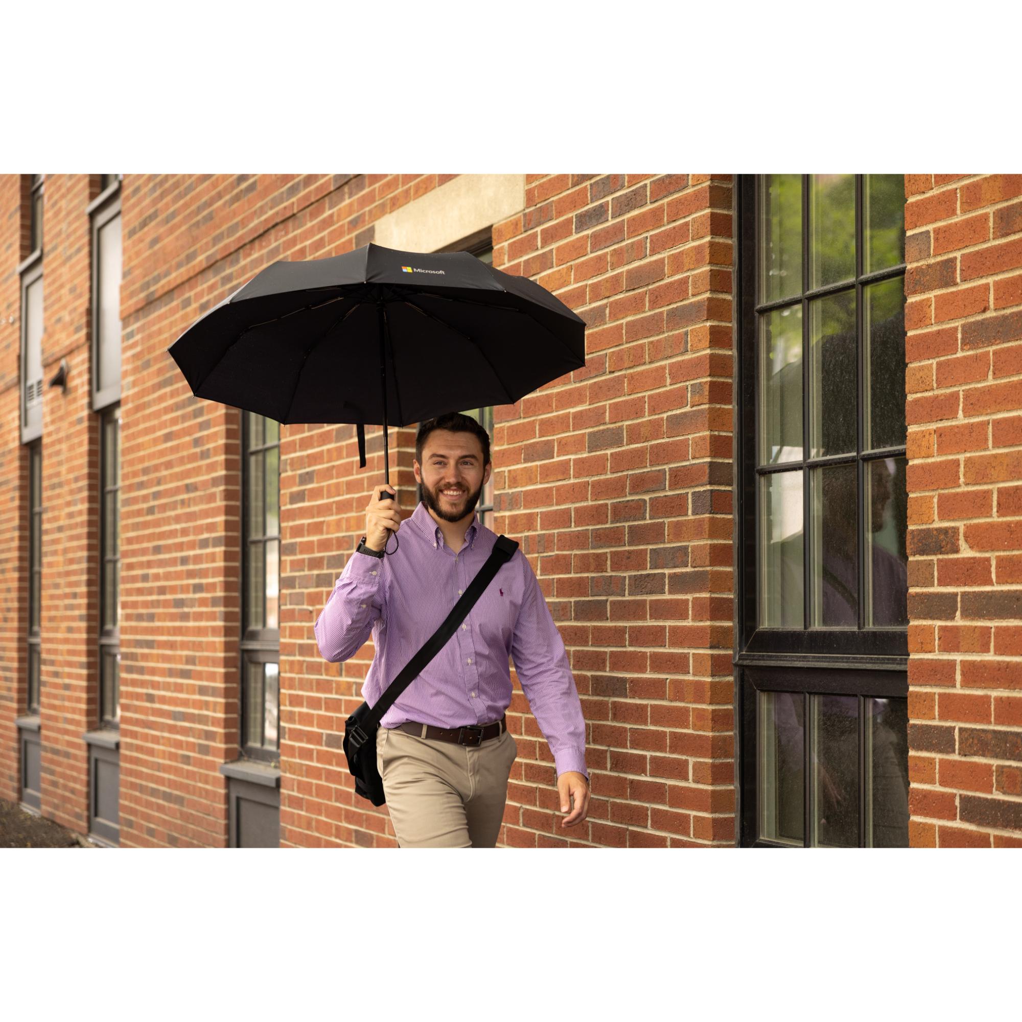 Picture of Elements 46" Recycled rPET Auto Open/Close Folding Umbrella - Black