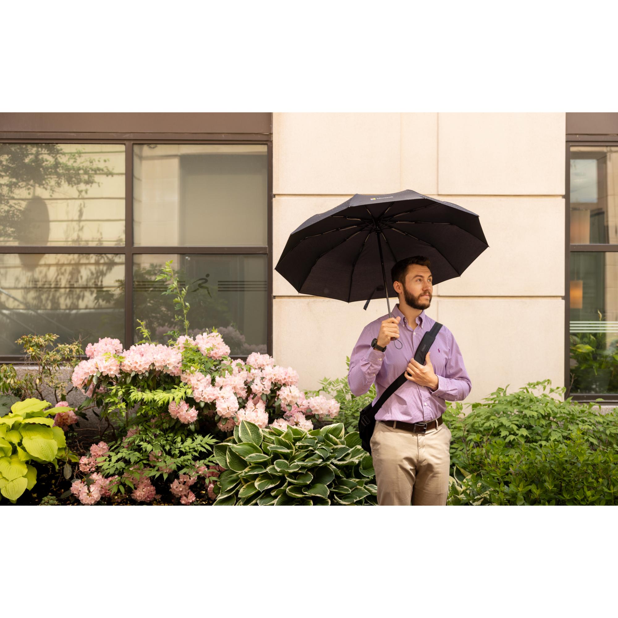 Picture of Elements 46" Recycled rPET Auto Open/Close Folding Umbrella - Black