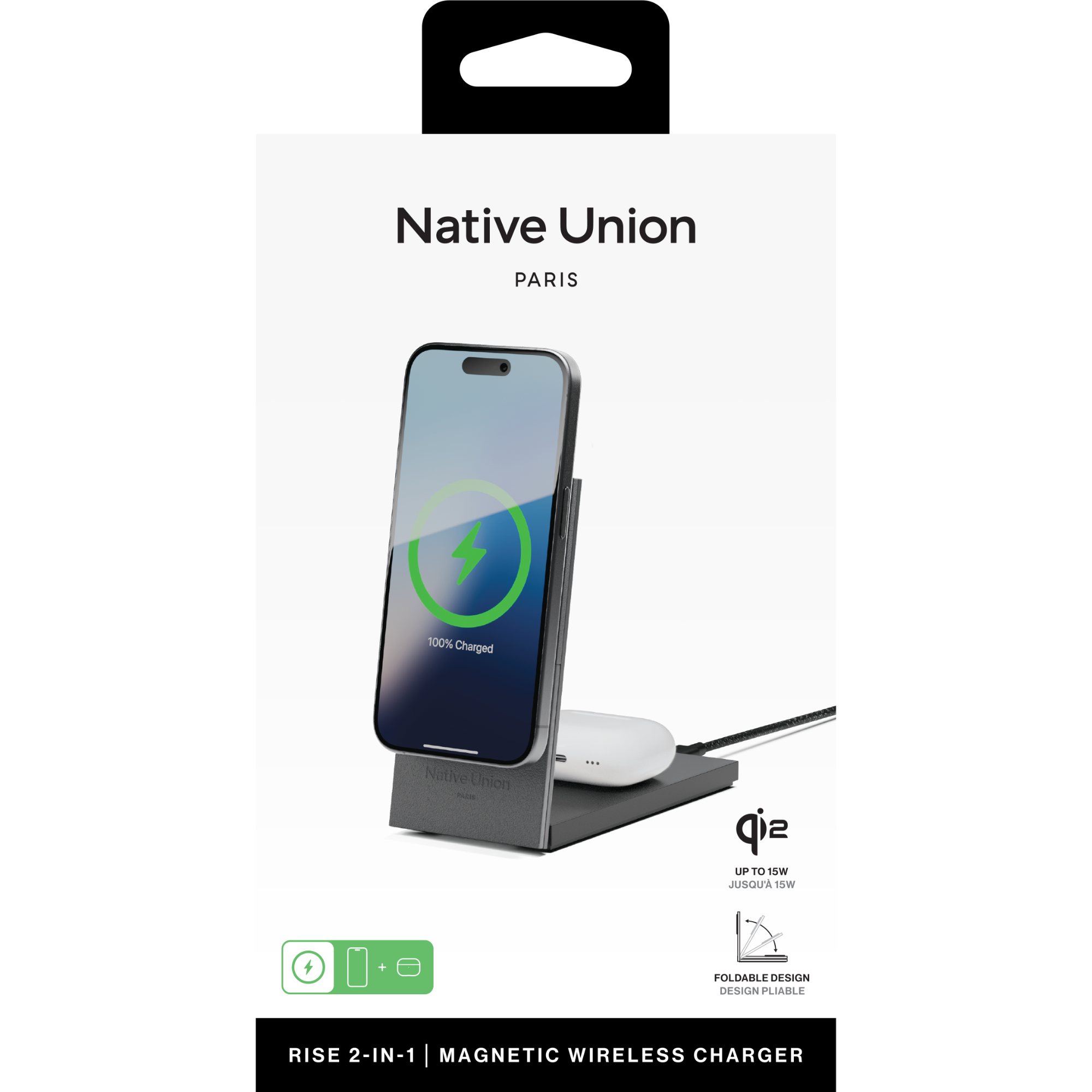 Picture of Native Union Rise 2-IN-1 Qi2 Wireless Charger - Black