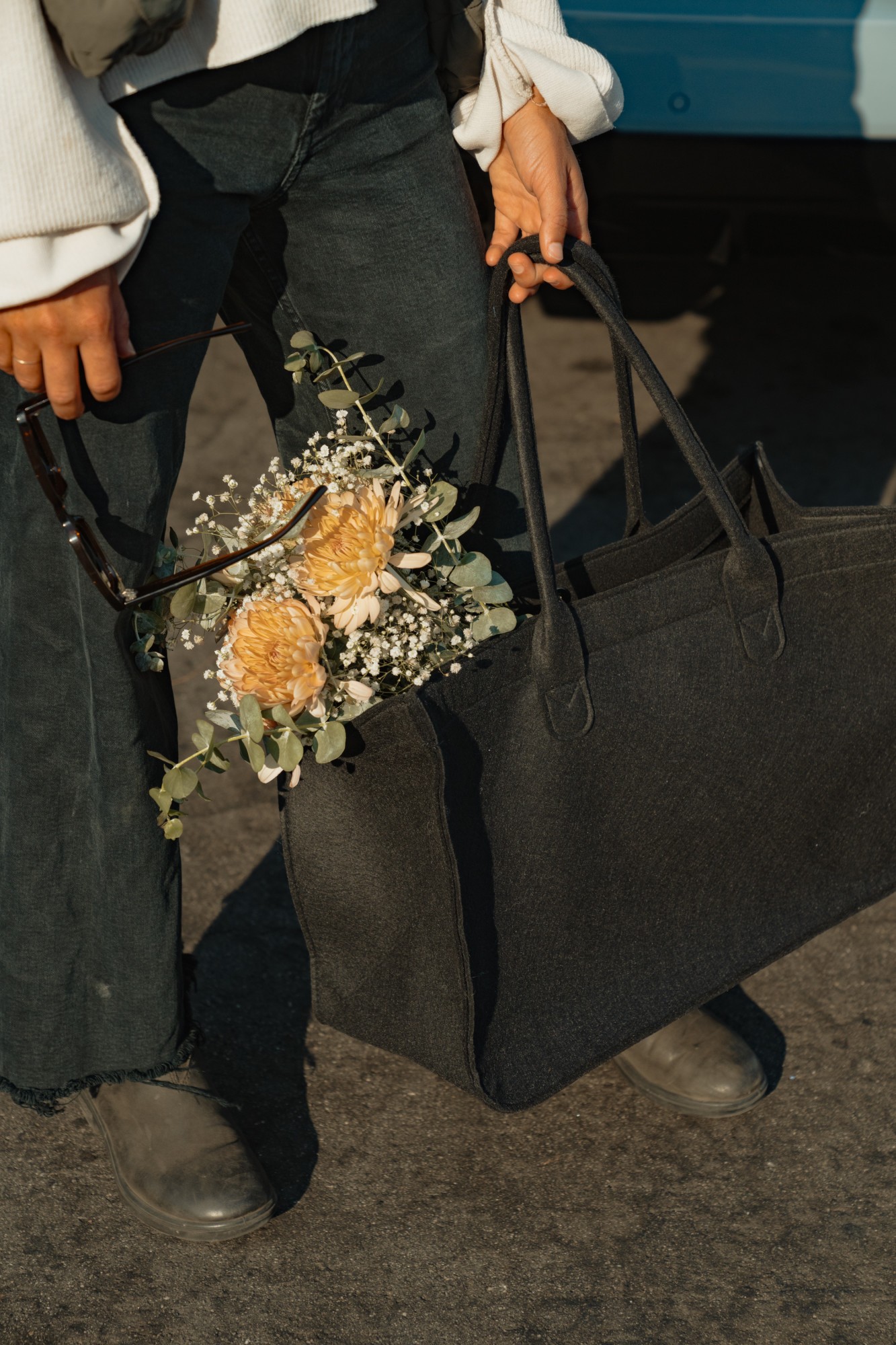 Picture of Out of the Woods Felt Shopper Tote - Black