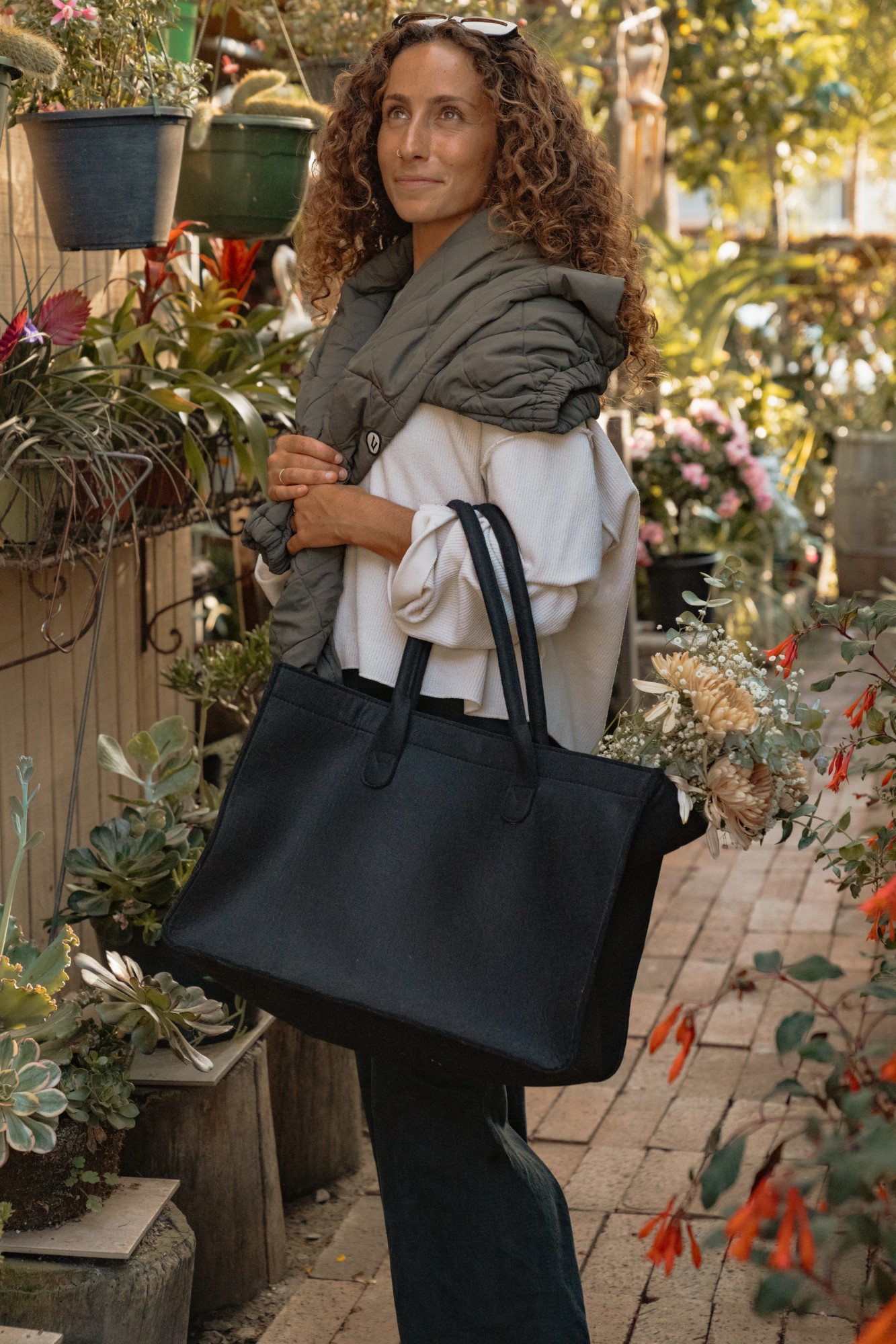 Picture of Out of the Woods Felt Shopper Tote - Black