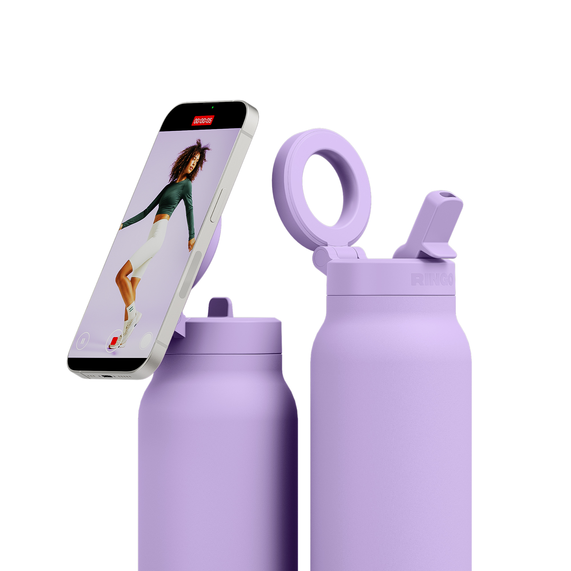 Picture of RINGO Pro Water Bottle with Magnetic Booster Ring - 32 Oz. - Lilac