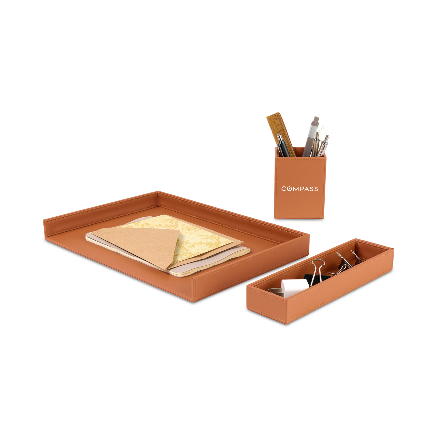 Picture of Easton 3 Piece Desktop Organizer Set - Cognac
