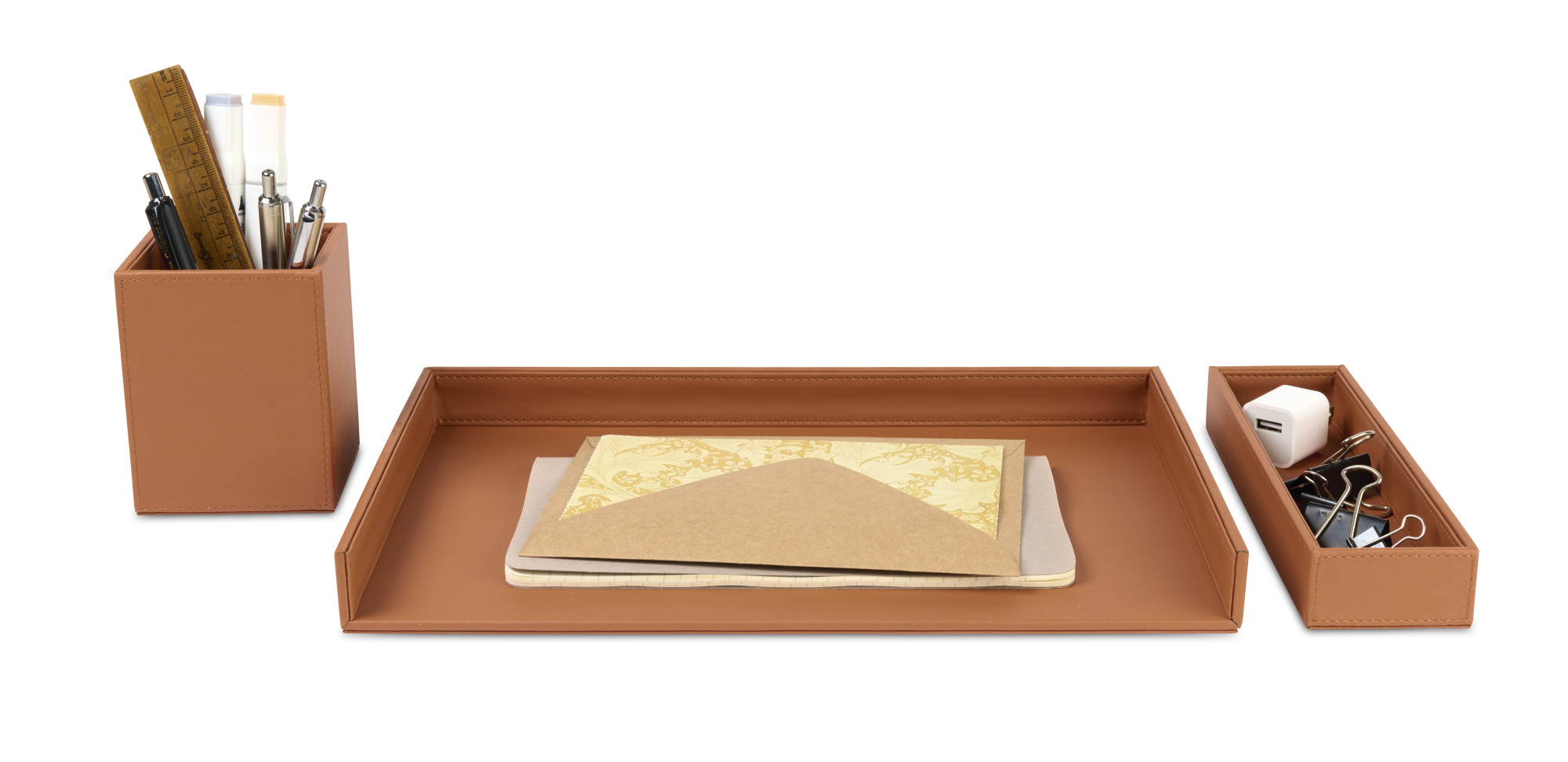 Picture of Easton 3 Piece Desktop Organizer Set - Cognac