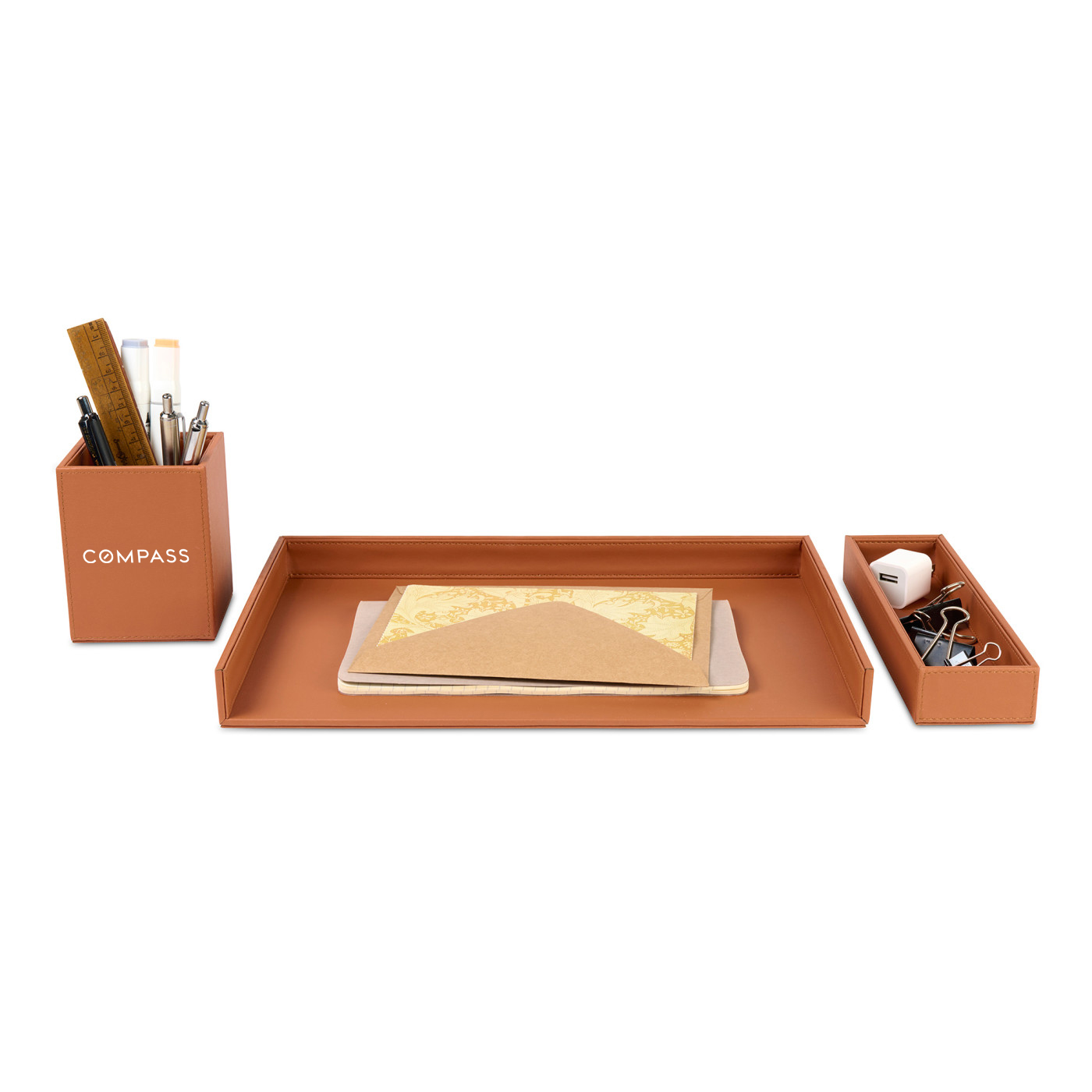 Picture of Easton 3 Piece Desktop Organizer Set - Cognac