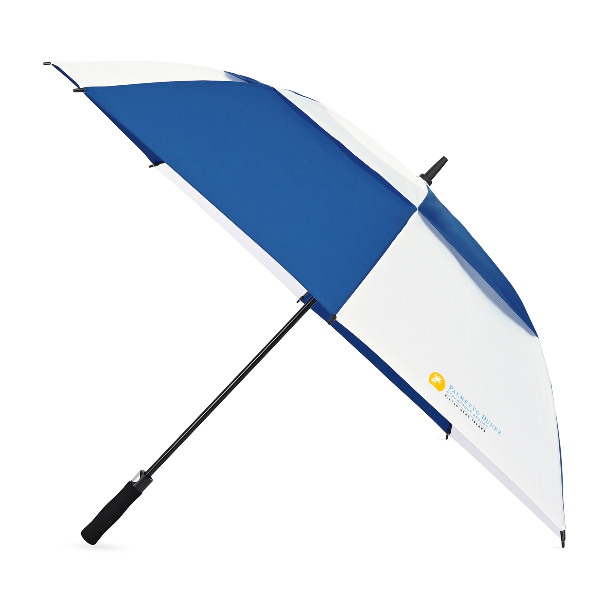 Picture of Elements 60" Recycled rPET Auto Open Dual Canopy Golf Umbrella - Royal-White