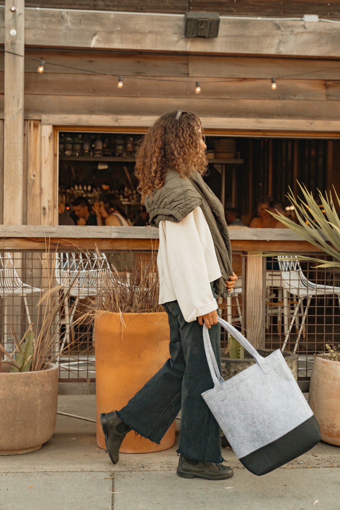 Picture of Out of the Woods Felt Colorblock Tall Tote - Light Grey-Black
