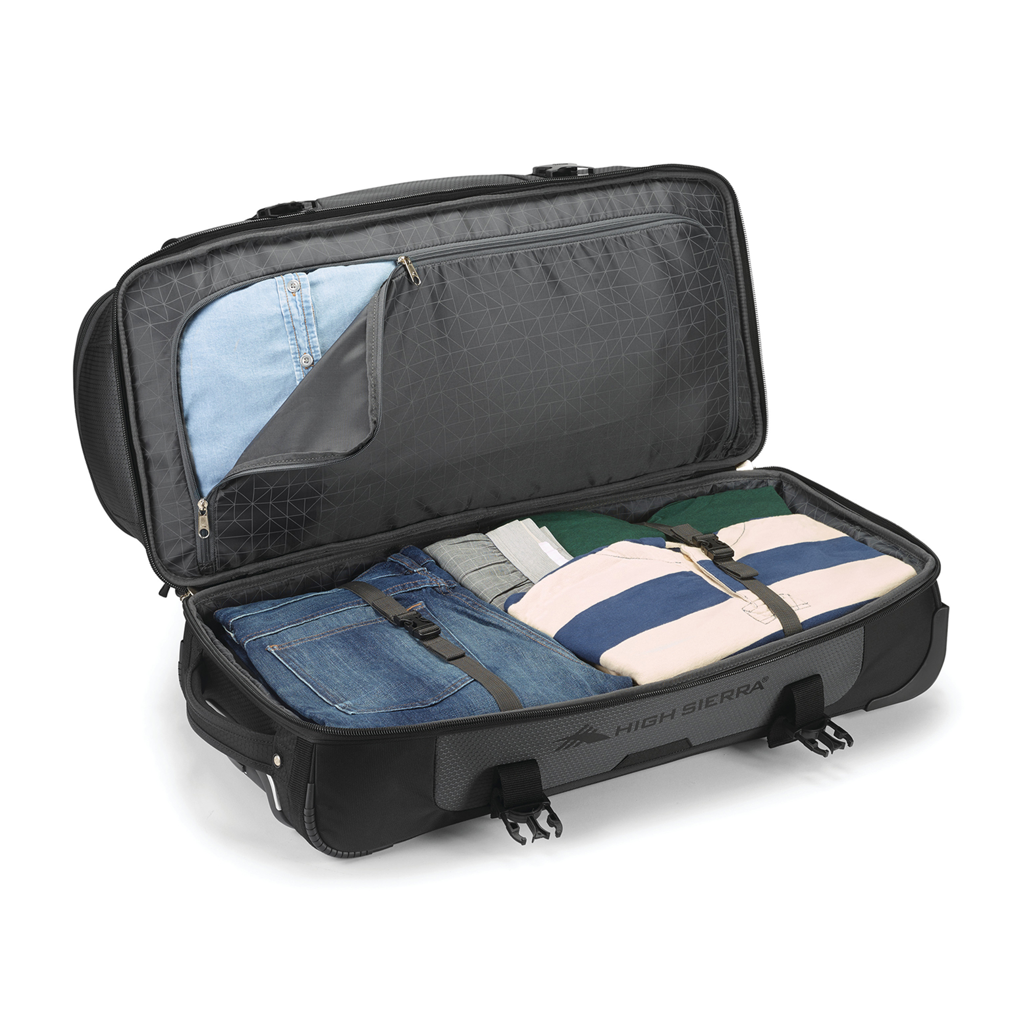Picture of High Sierra Fairlead 34" Drop Bottom Wheeled Duffel - Mercury-Black