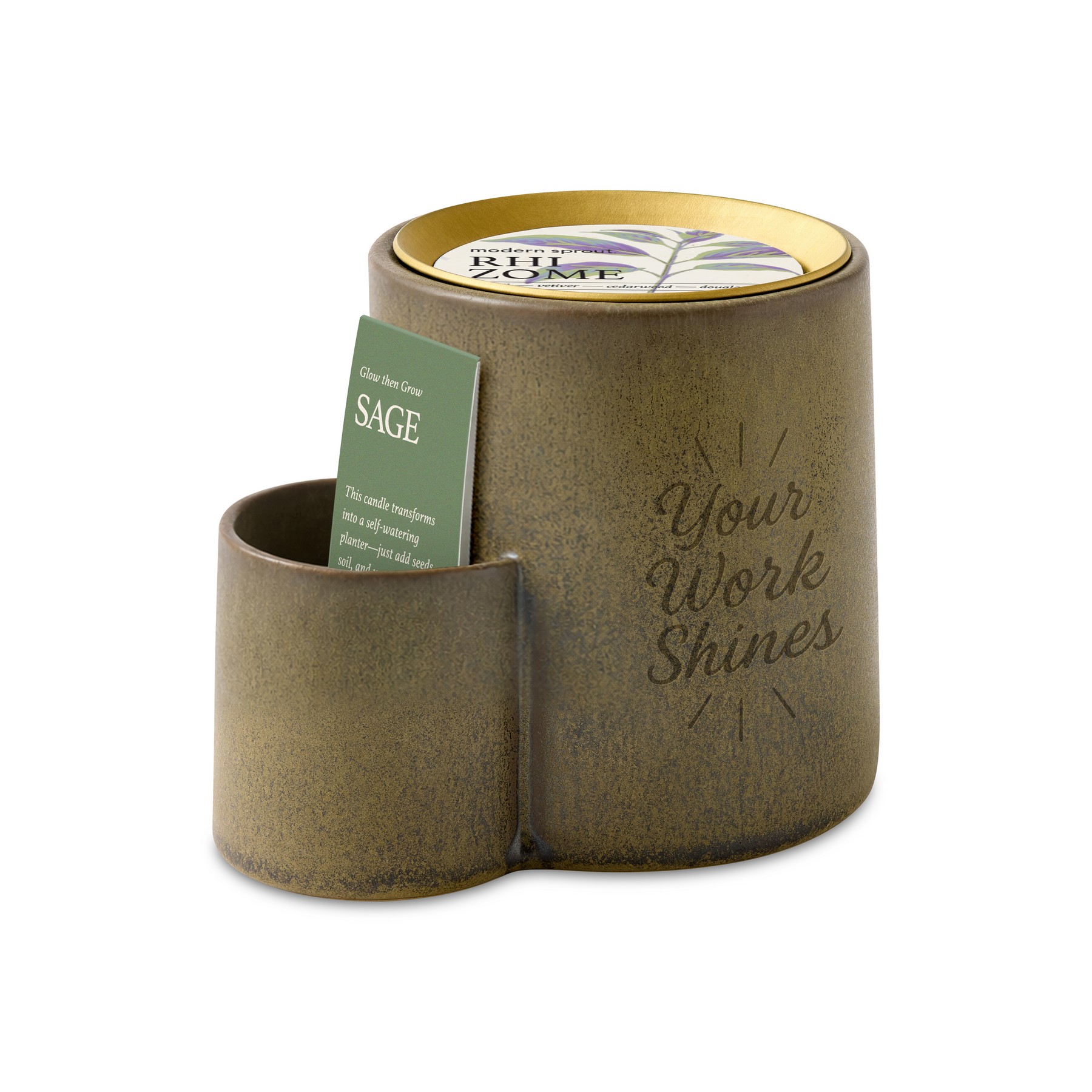 Picture of Modern Sprout Ember Earth Candle + Planter - Warm Grey- Rhizome