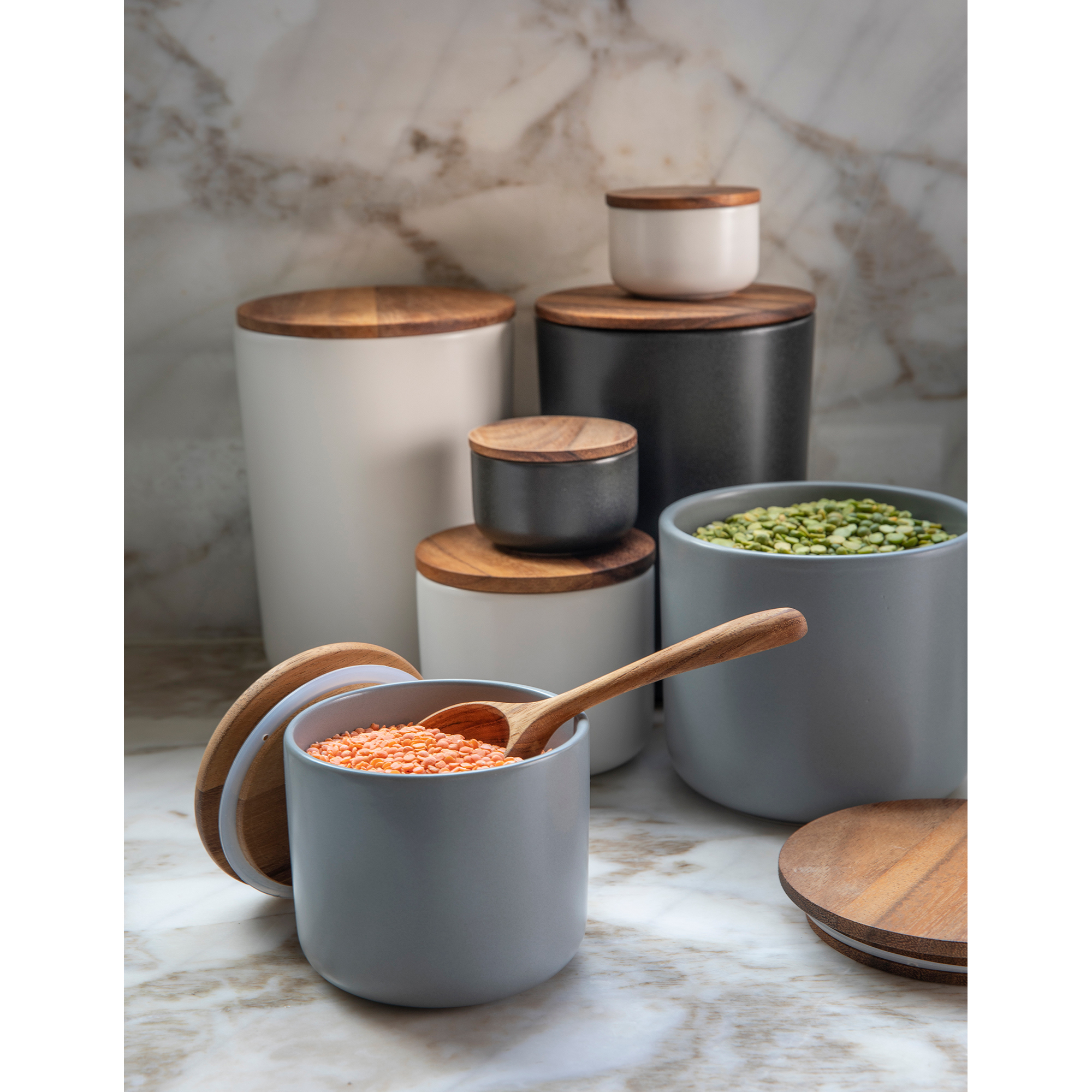Picture of Be Home Brampton Stoneware Container - Medium - White