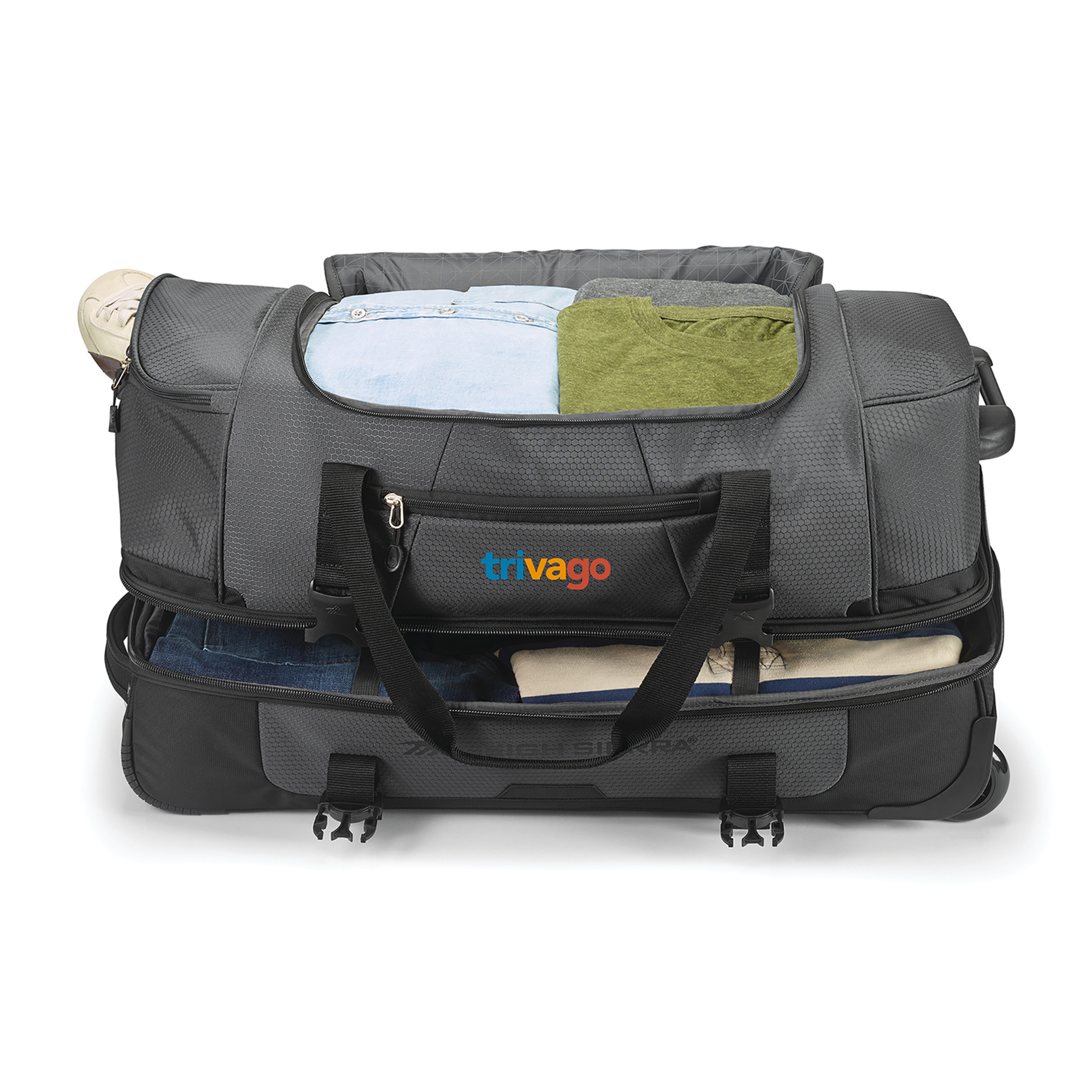 Picture of High Sierra Fairlead 22" Drop Bottom Wheeled Duffel - Mercury-Black