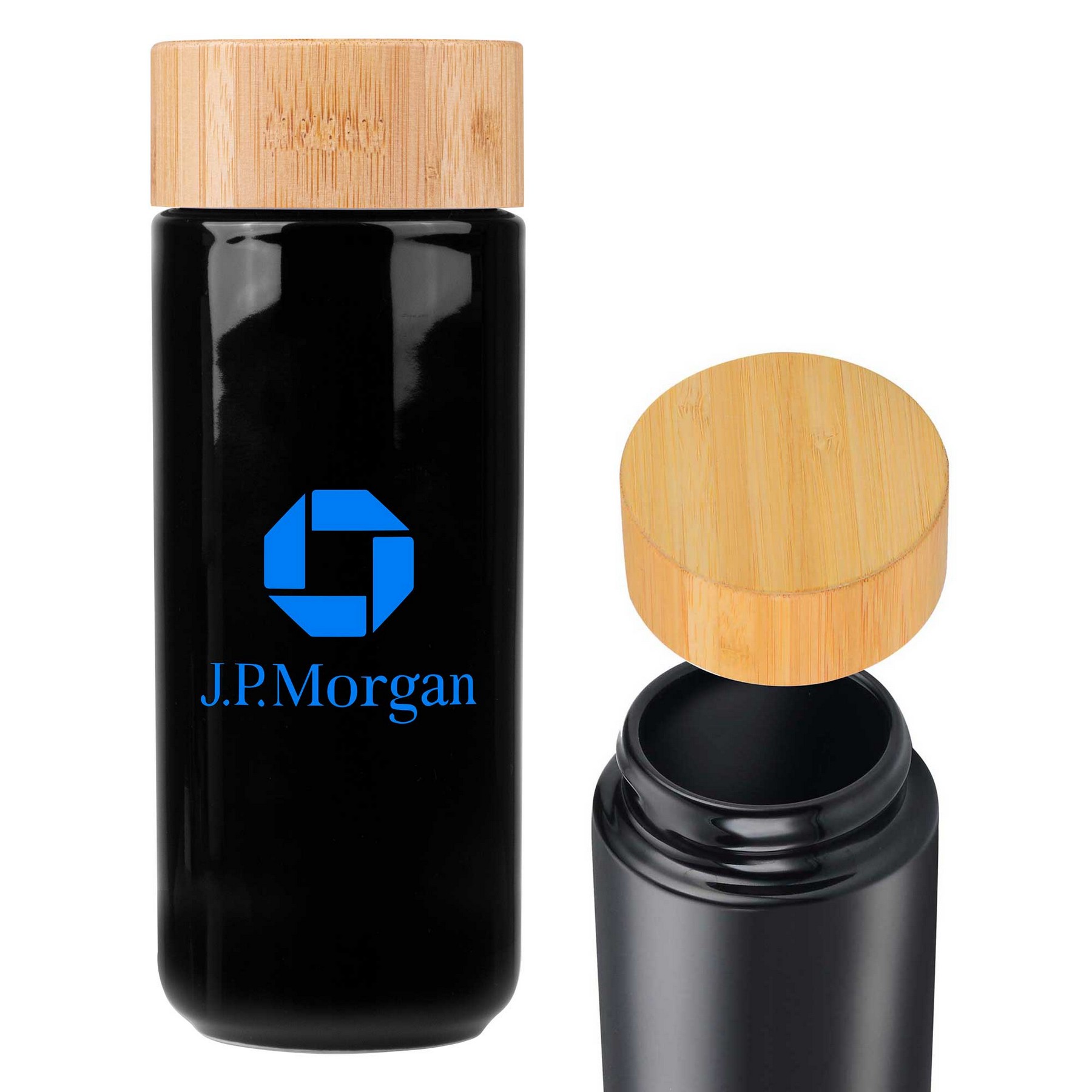 Picture of 10oz. Double-Wall Ceramic Bottle with Bamboo Screw-Top Lid