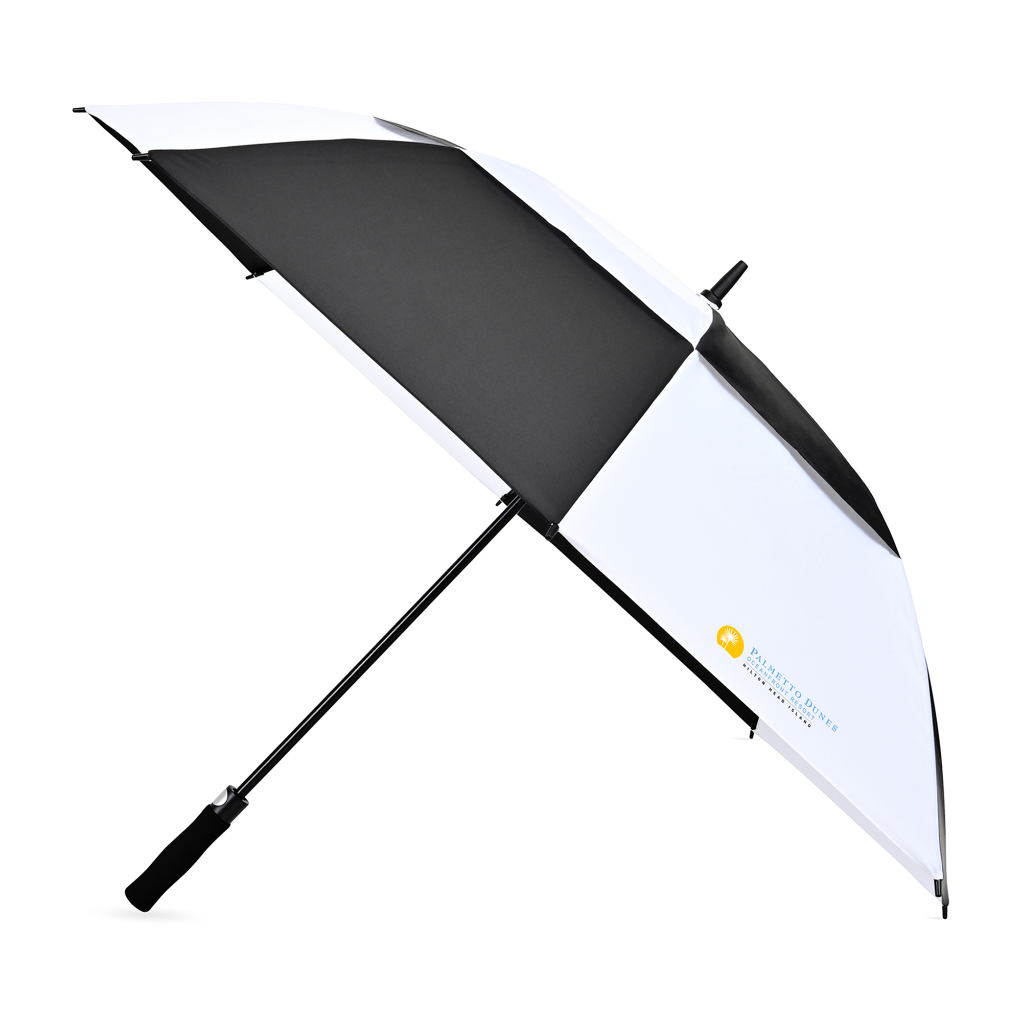 Picture of Elements 60" Recycled rPET Auto Open Dual Canopy Golf Umbrella - Black-White