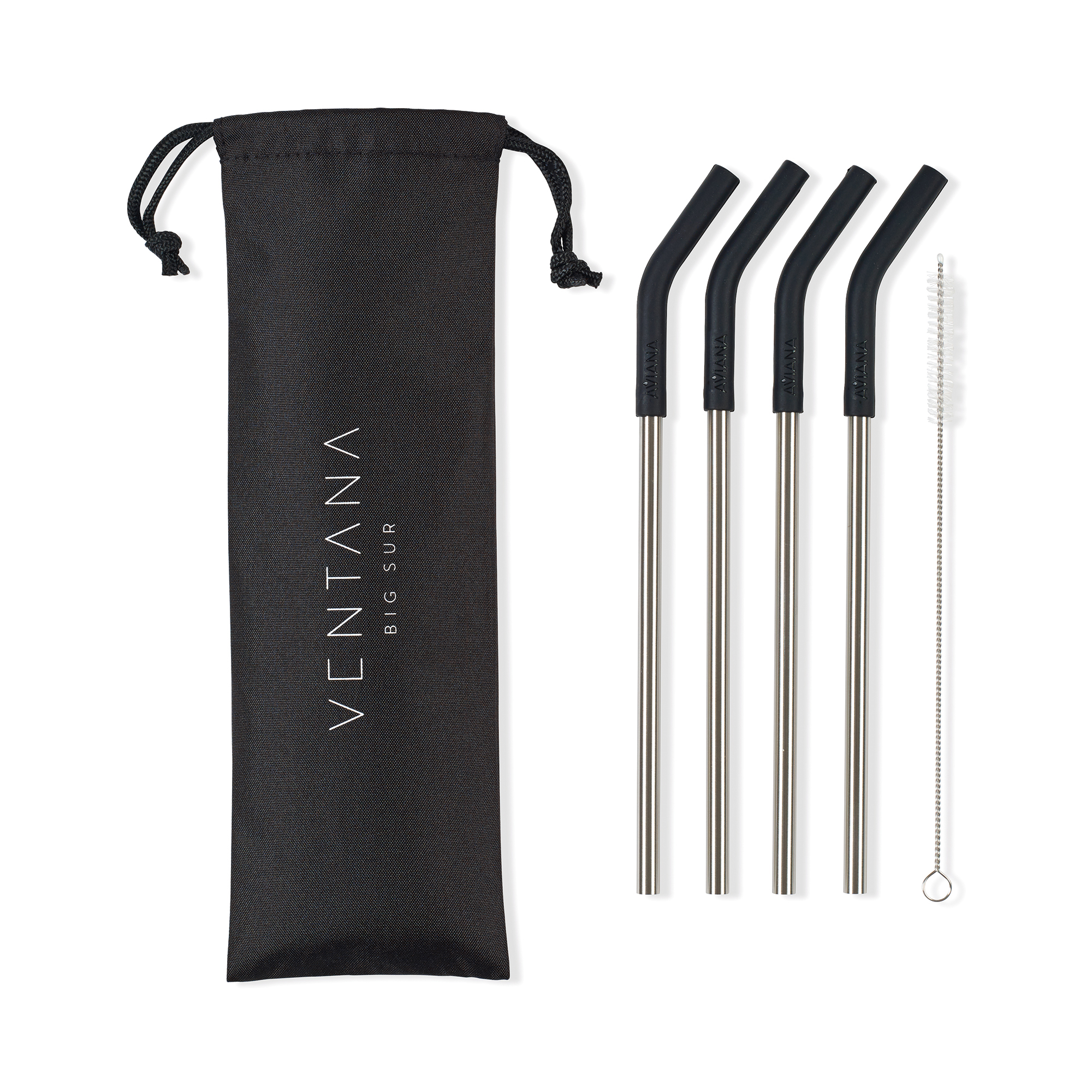 Picture of Aviana Poppy 4-Pack Stainless Straw Set - Black