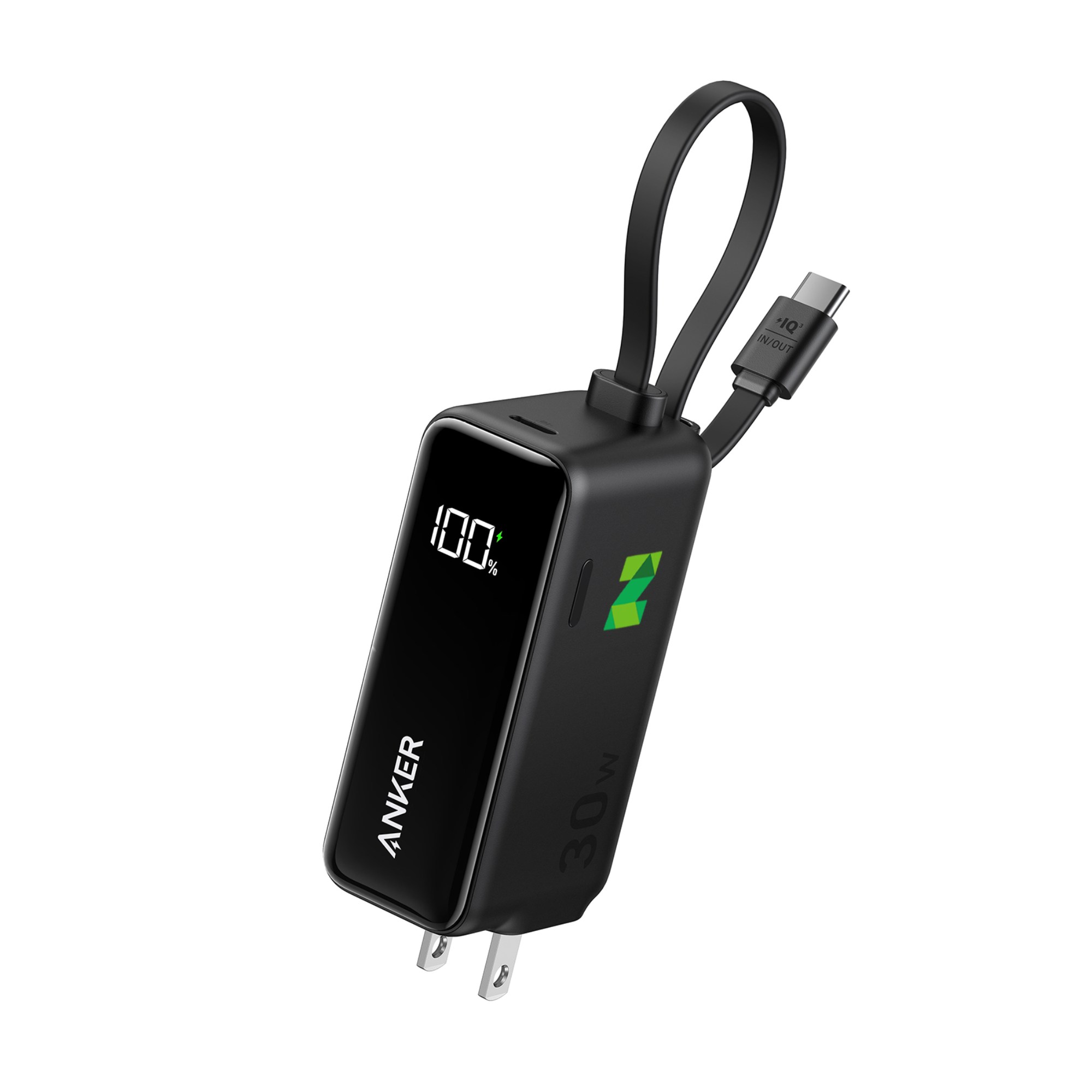 Picture of Anker® Power Bank USB-C Charging Block (30W, Fusion, Built-In Cable) - Black