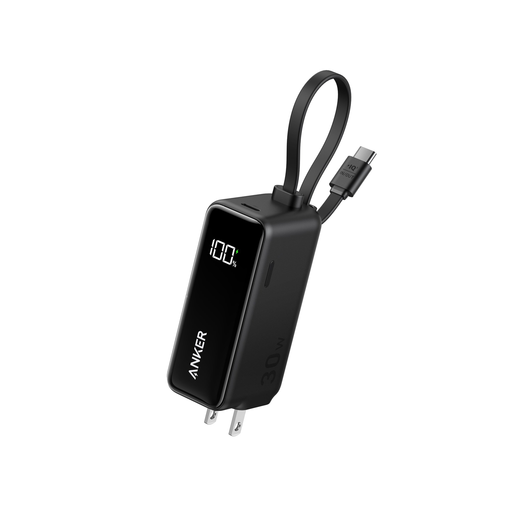 Picture of Anker® Power Bank USB-C Charging Block (30W, Fusion, Built-In Cable) - Black