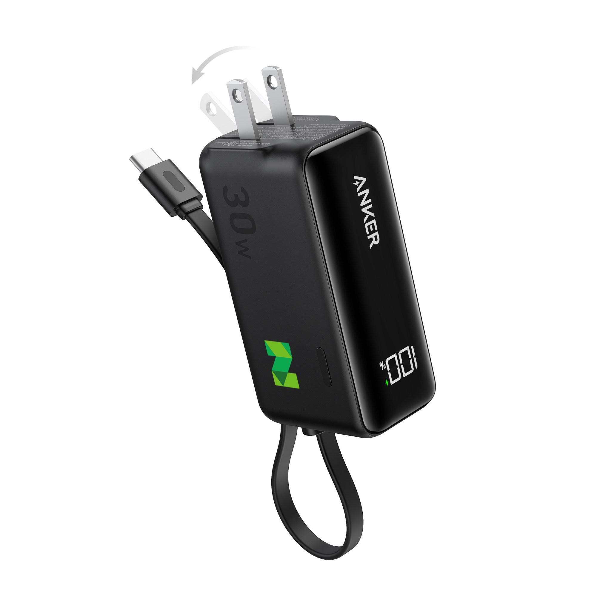 Picture of Anker® Power Bank USB-C Charging Block (30W, Fusion, Built-In Cable) - Black