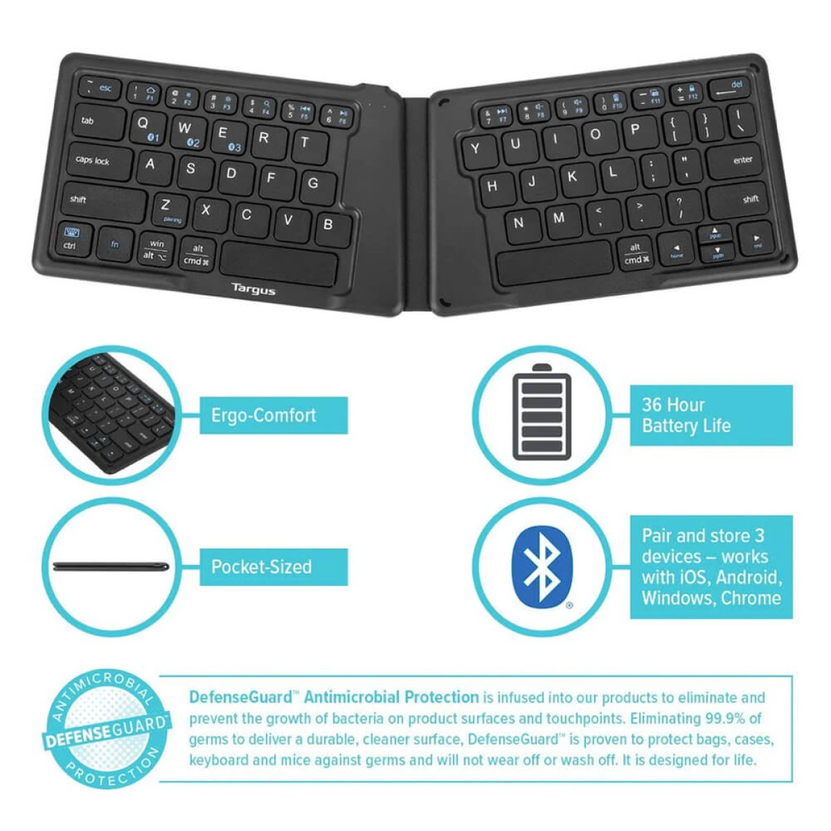 Picture of Targus Ergonomic Foldable Bluetooth Antimicrobial Keyboard