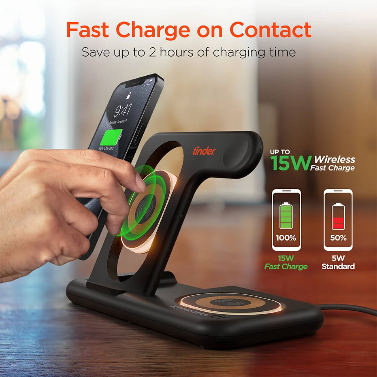 Picture of HyperGear PowerFold X-Ray 4-in-1 Foldable Wireless Charging Stand with 15W Wireless Fast Charge