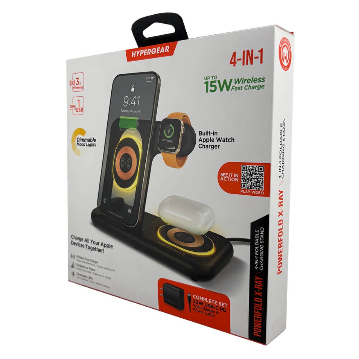 Picture of HyperGear PowerFold X-Ray 4-in-1 Foldable Wireless Charging Stand with 15W Wireless Fast Charge