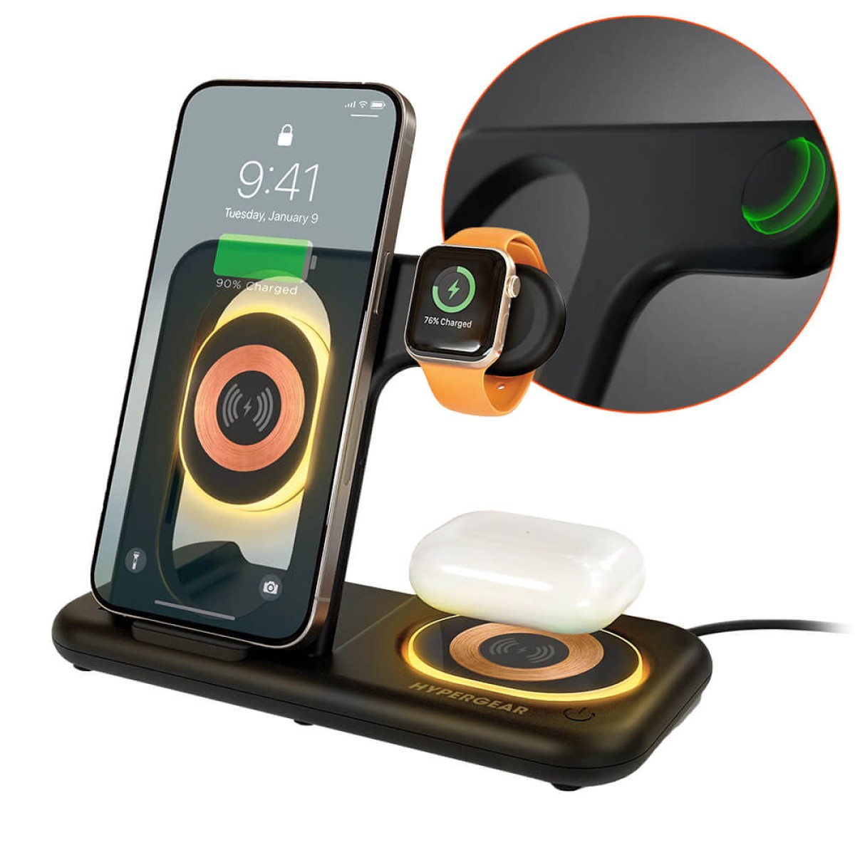 Picture of HyperGear PowerFold X-Ray 4-in-1 Foldable Wireless Charging Stand with 15W Wireless Fast Charge