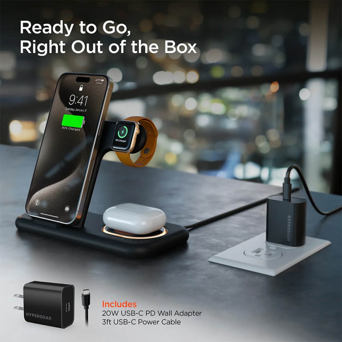 Picture of HyperGear PowerFold X-Ray 4-in-1 Foldable Wireless Charging Stand with 15W Wireless Fast Charge