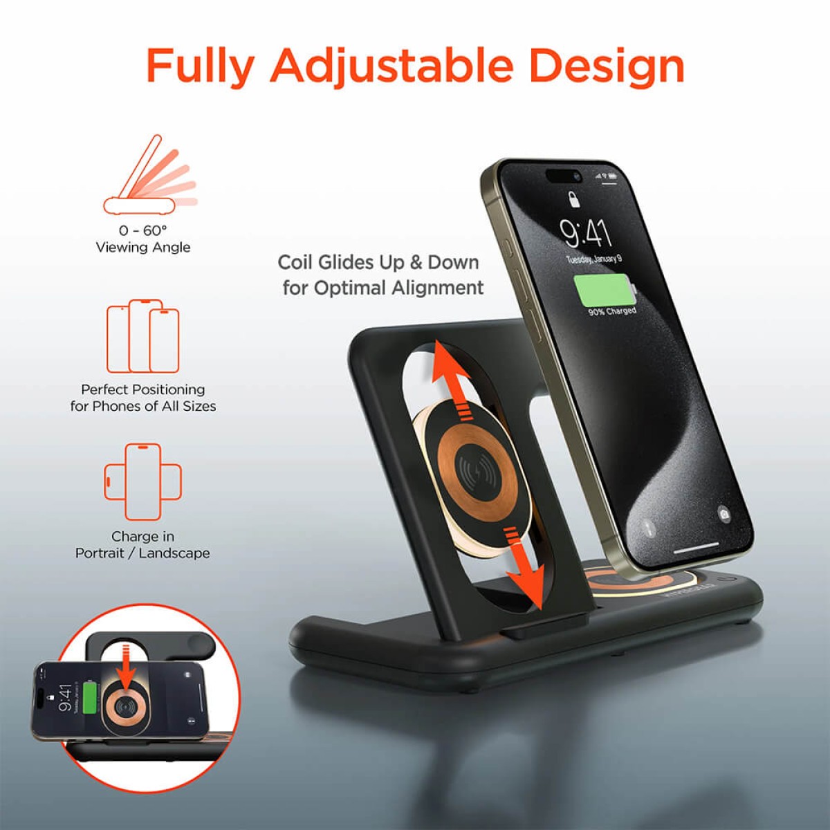 Picture of HyperGear PowerFold X-Ray 4-in-1 Foldable Wireless Charging Stand with 15W Wireless Fast Charge