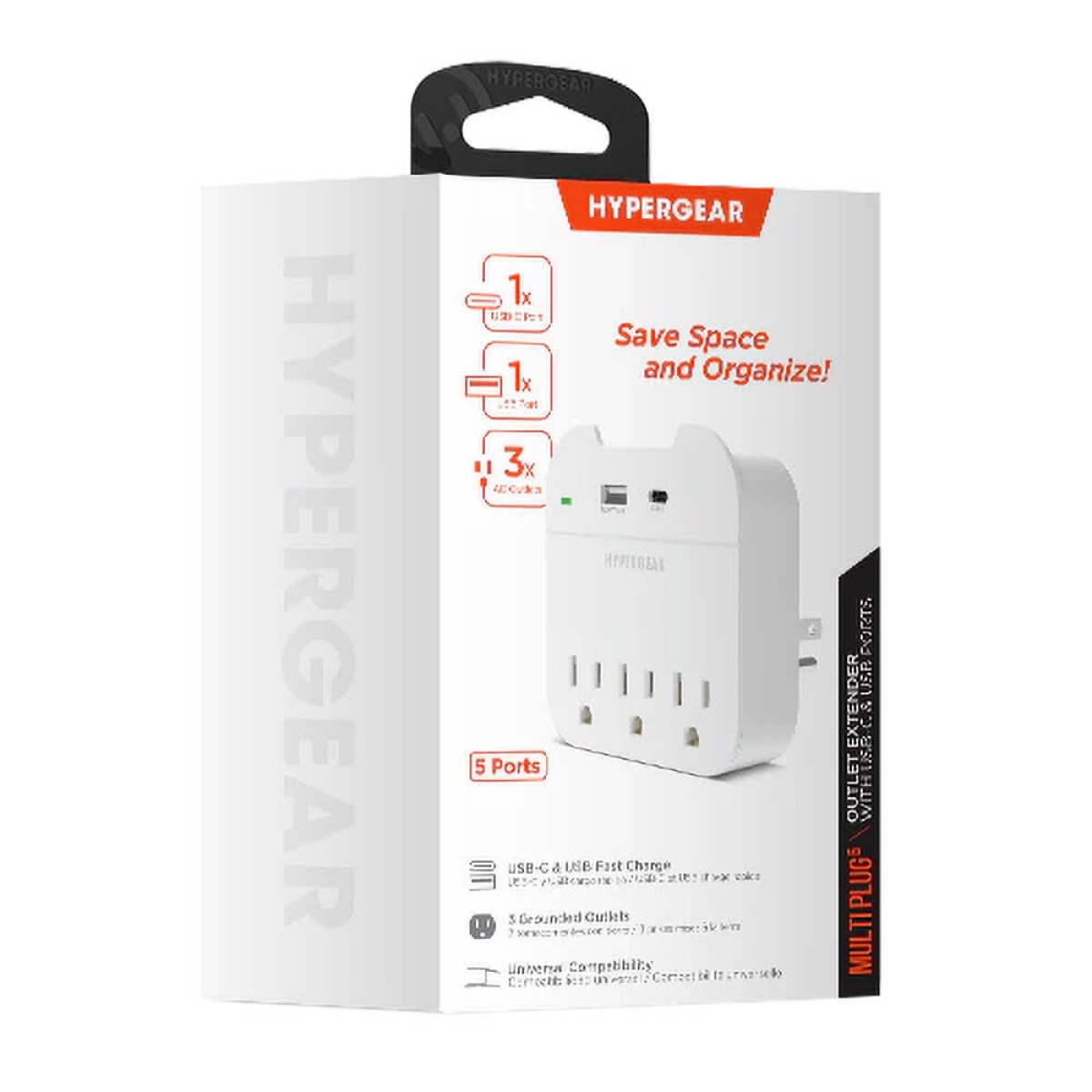 Picture of HyperGear Multi Plug 5 Outlet Extender with USB-C & USB Ports