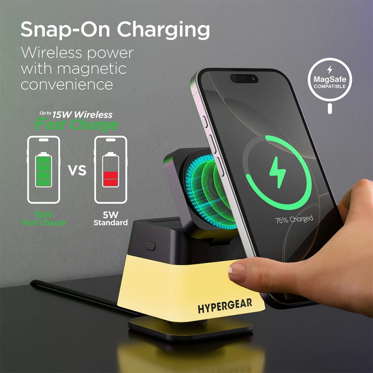 Picture of Hypergear PowerFold Cube 3-in-1 Wireless Charging Stand with 15W Magnetic Wireless Fast Charge