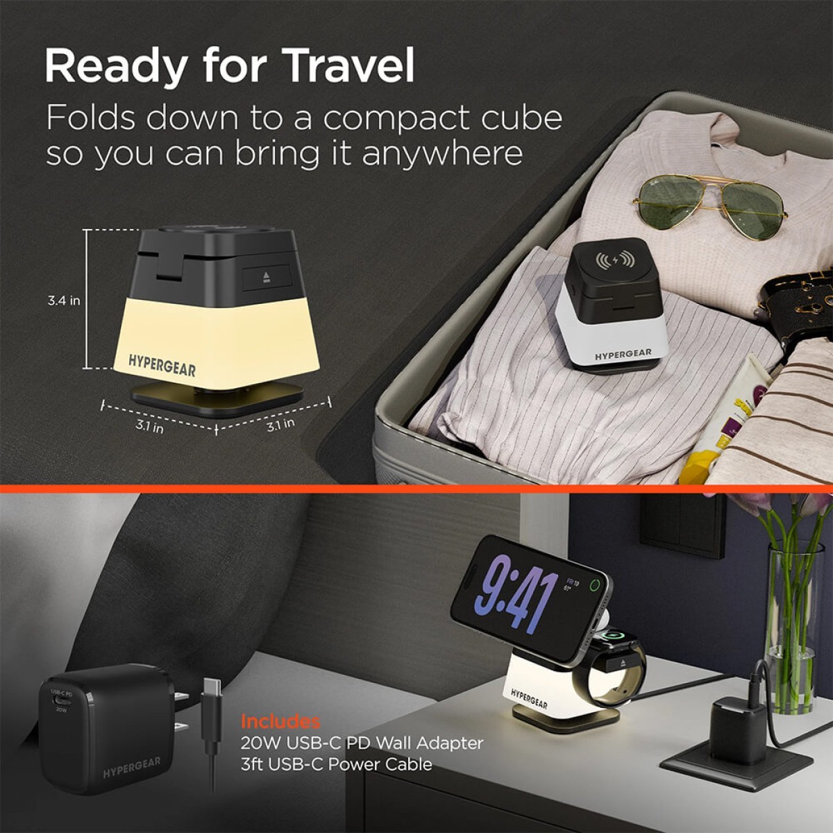 Picture of Hypergear PowerFold Cube 3-in-1 Wireless Charging Stand with 15W Magnetic Wireless Fast Charge